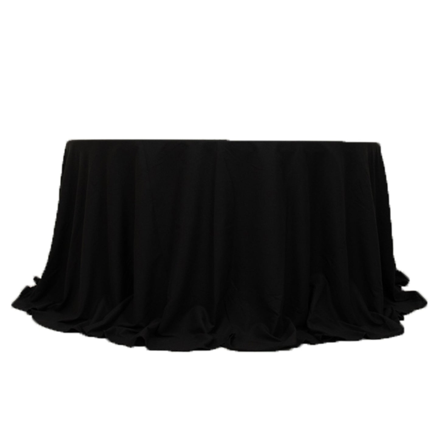 132" Black Cotton Blend Round Tablecloth Seamless for 6 Foot Table With Floor-Length Drop