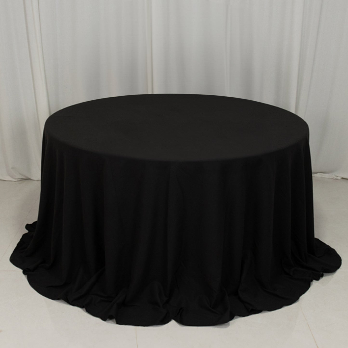 132" Black Cotton Blend Round Tablecloth Seamless for 6 Foot Table With Floor-Length Drop