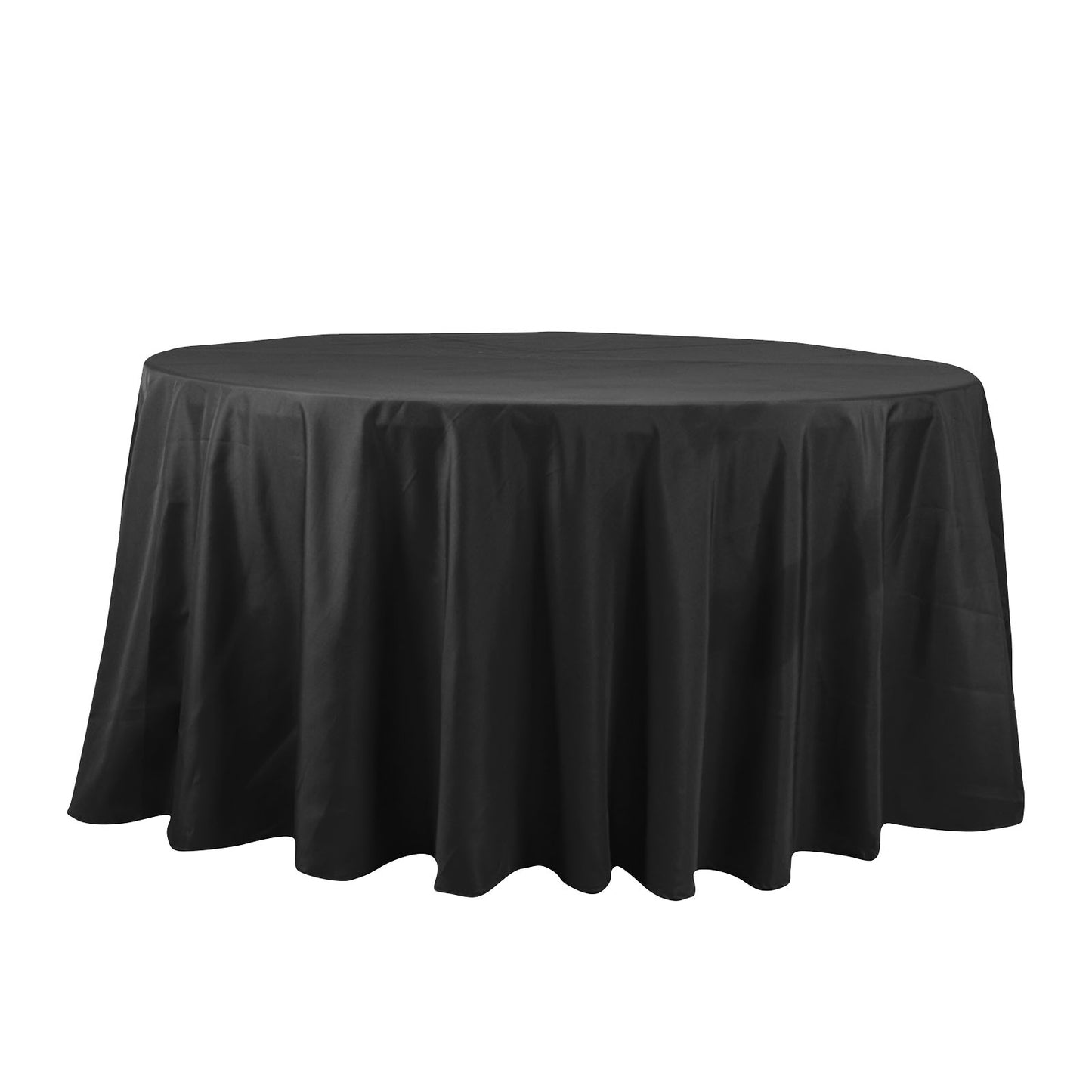132" Black Cotton Blend Round Tablecloth Seamless for 6 Foot Table With Floor-Length Drop