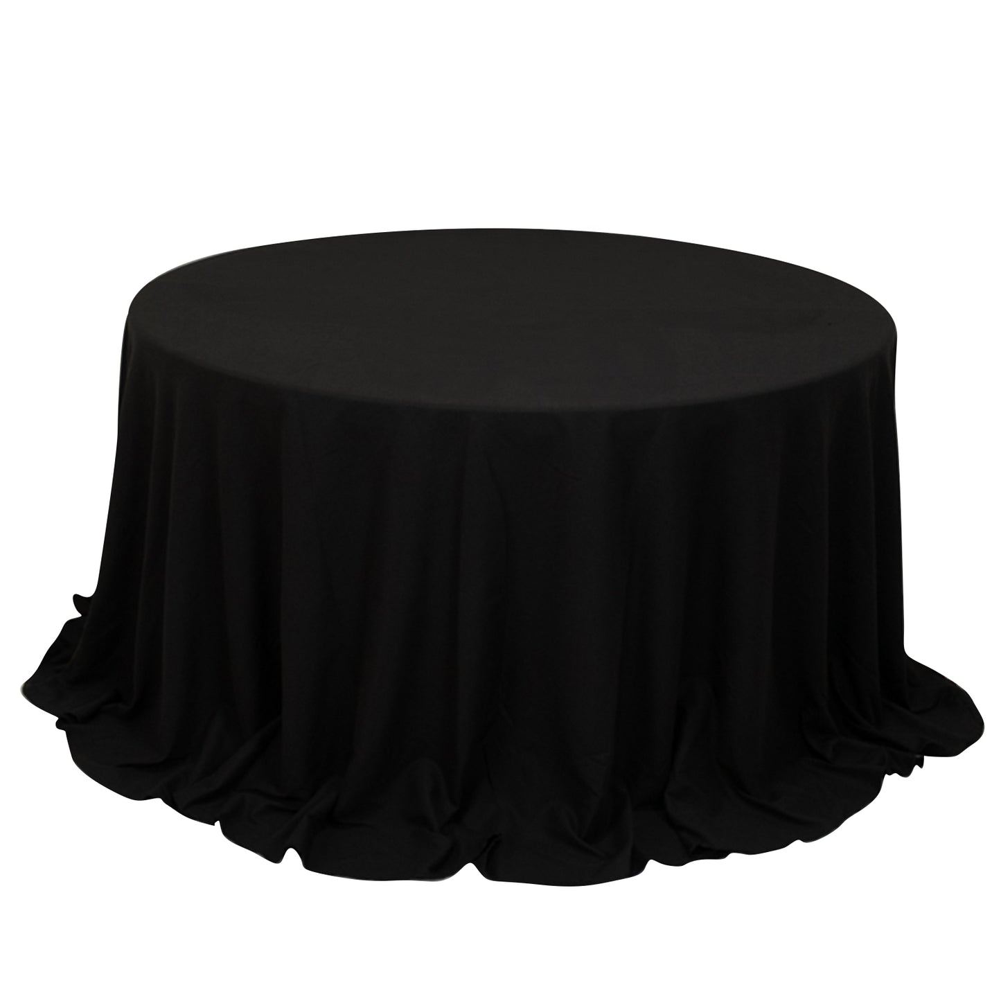 132" Black Cotton Blend Round Tablecloth Seamless for 6 Foot Table With Floor-Length Drop