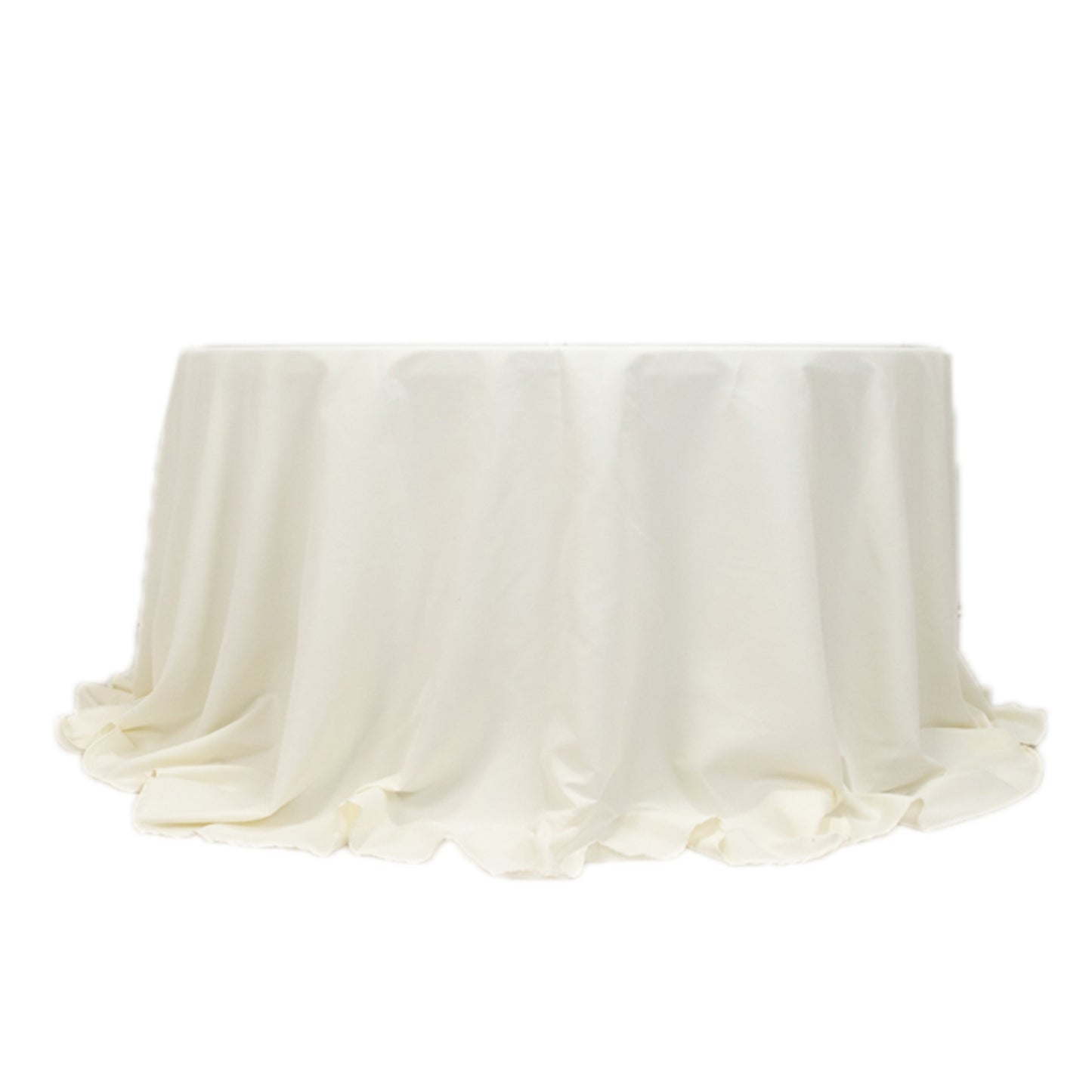132" Ivory Cotton Blend Round Tablecloth Seamless for 6 Foot Table With Floor-Length Drop