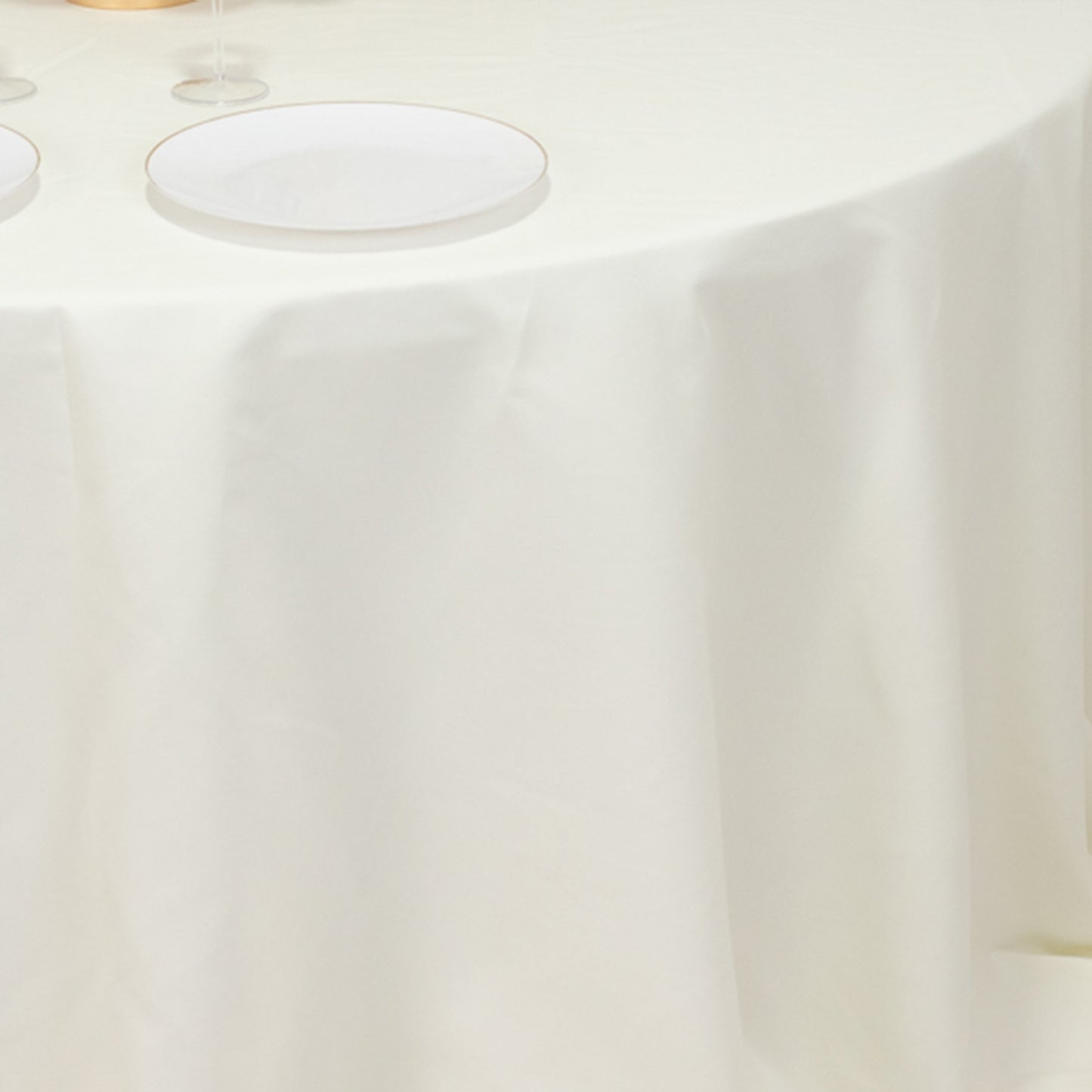 132" Ivory Cotton Blend Round Tablecloth Seamless for 6 Foot Table With Floor-Length Drop
