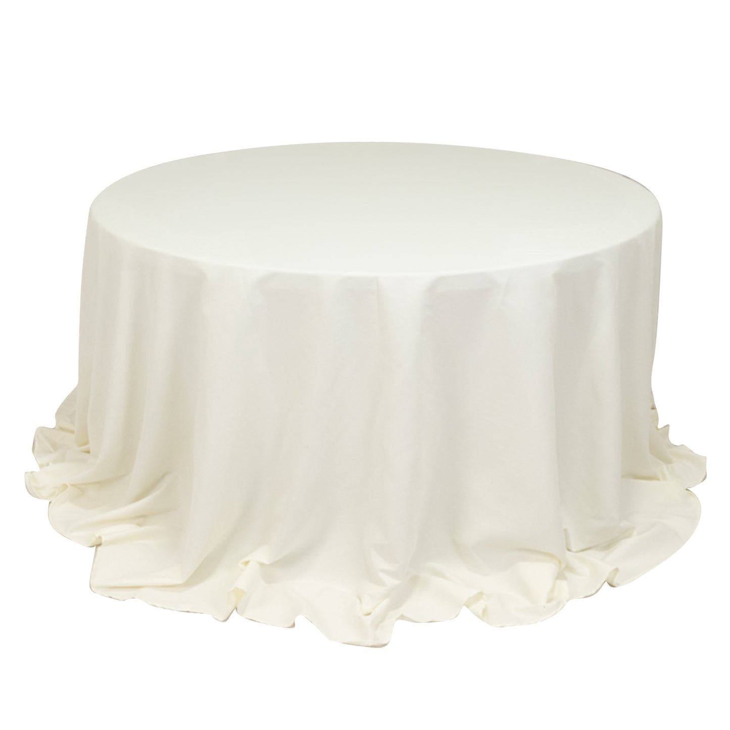 132" Ivory Cotton Blend Round Tablecloth Seamless for 6 Foot Table With Floor-Length Drop