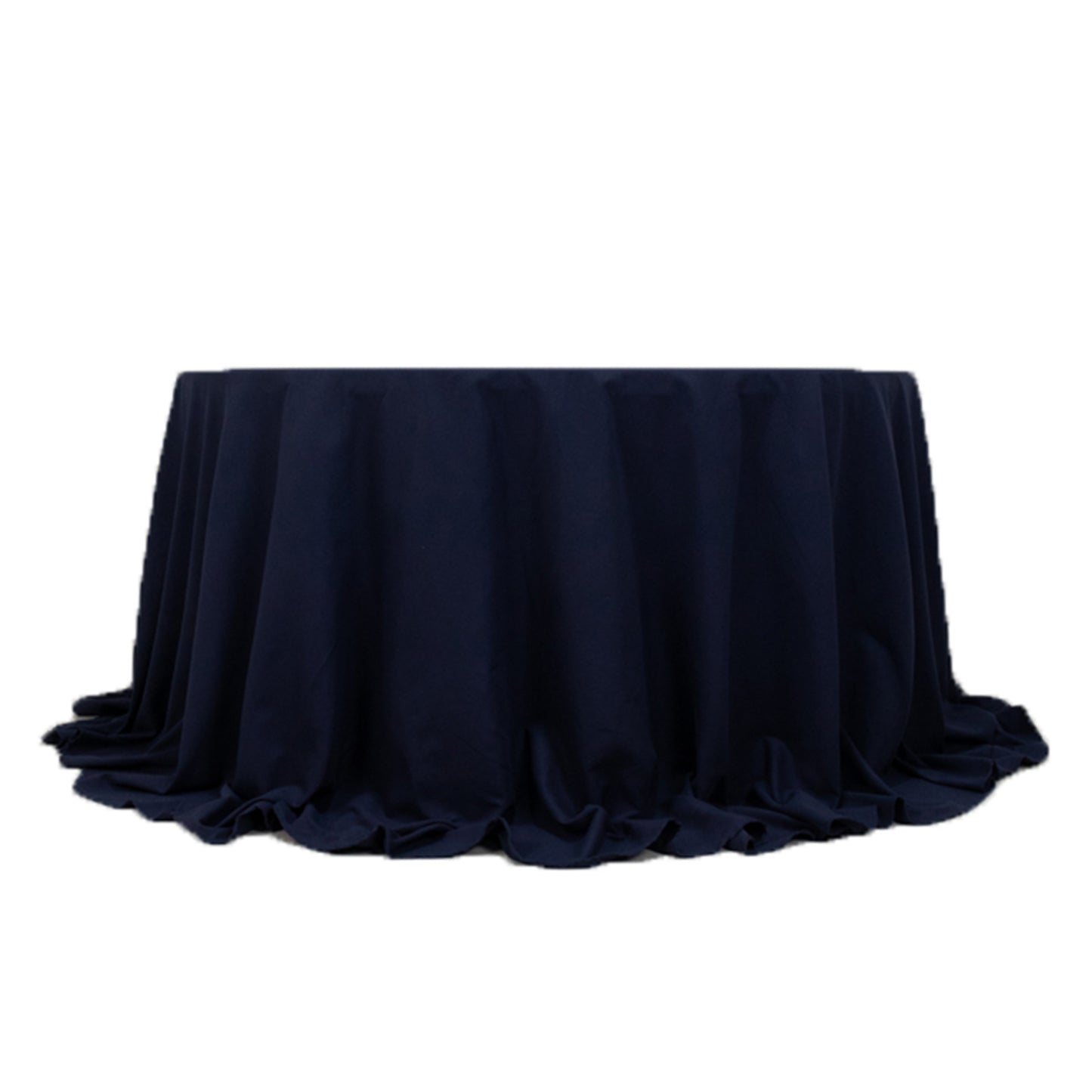 132" Navy Blue Cotton Blend Round Tablecloth Seamless for 6 Foot Table With Floor-Length Drop