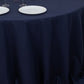 132" Navy Blue Cotton Blend Round Tablecloth Seamless for 6 Foot Table With Floor-Length Drop
