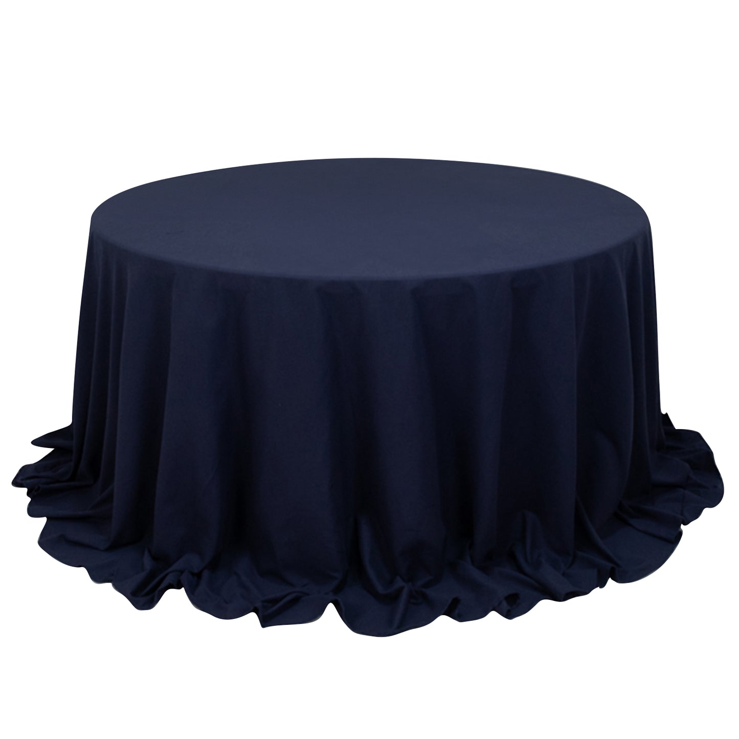 132" Navy Blue Cotton Blend Round Tablecloth Seamless for 6 Foot Table With Floor-Length Drop