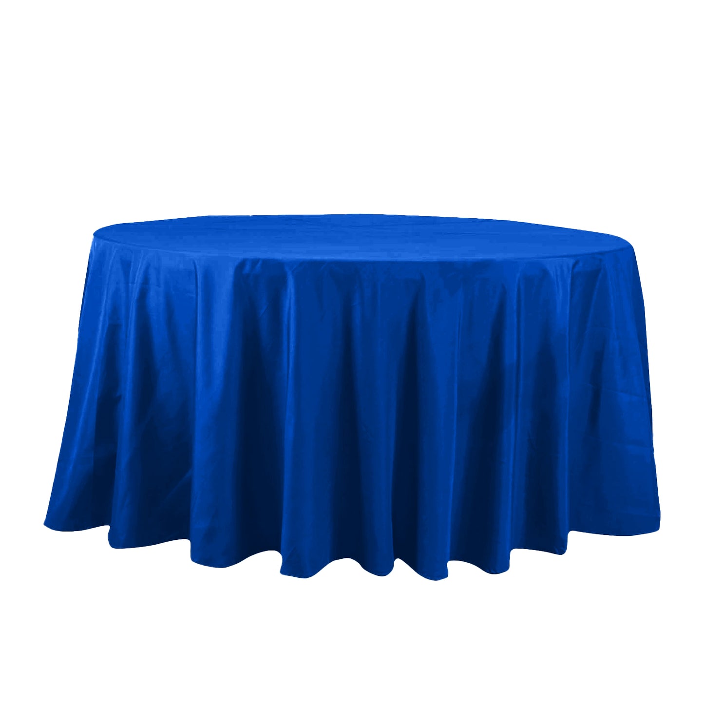132" Royal Blue Cotton Blend Round Tablecloth Seamless for 6 Foot Table With Floor-Length Drop