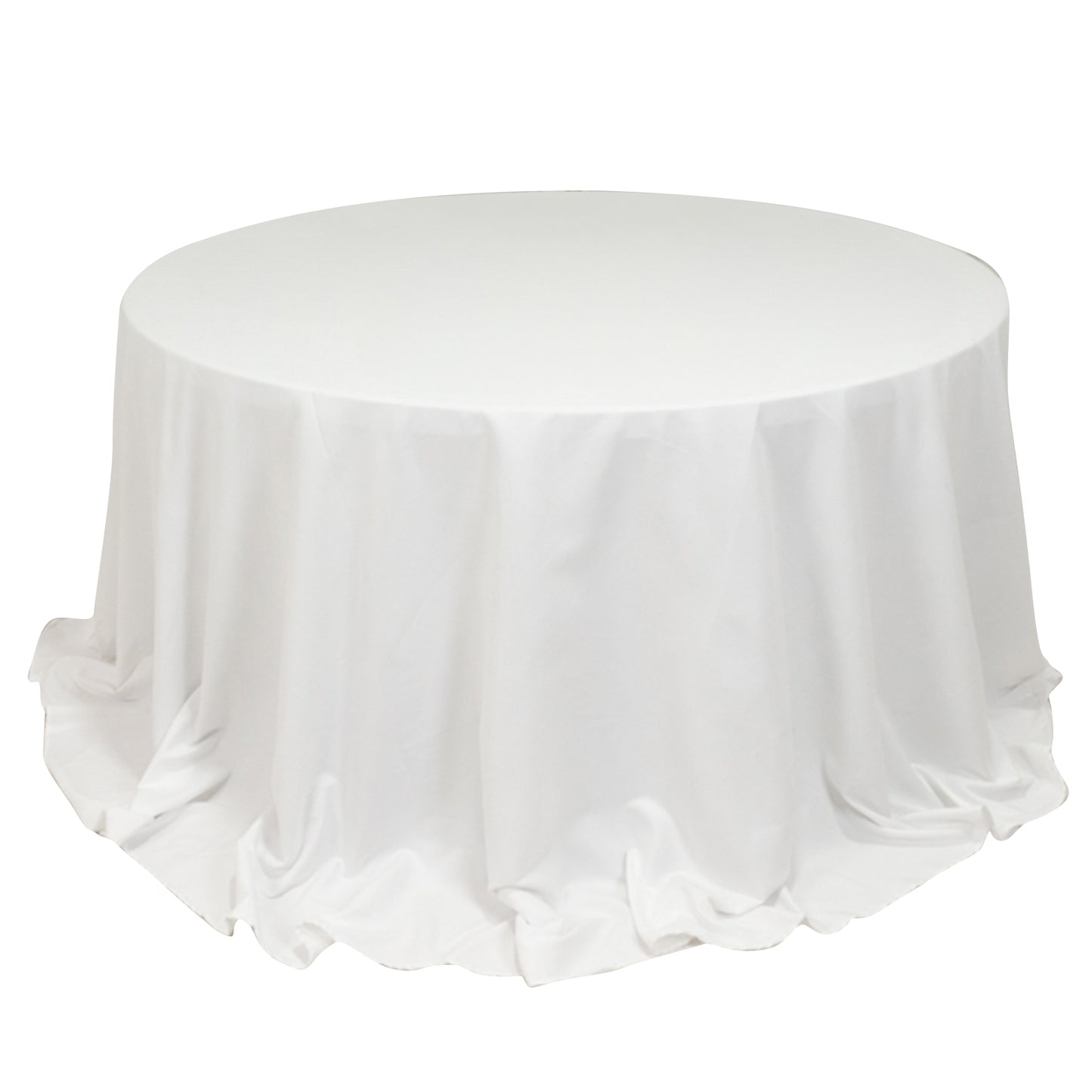 132" White Cotton Blend Round Tablecloth Seamless for 6 Foot Table With Floor-Length Drop