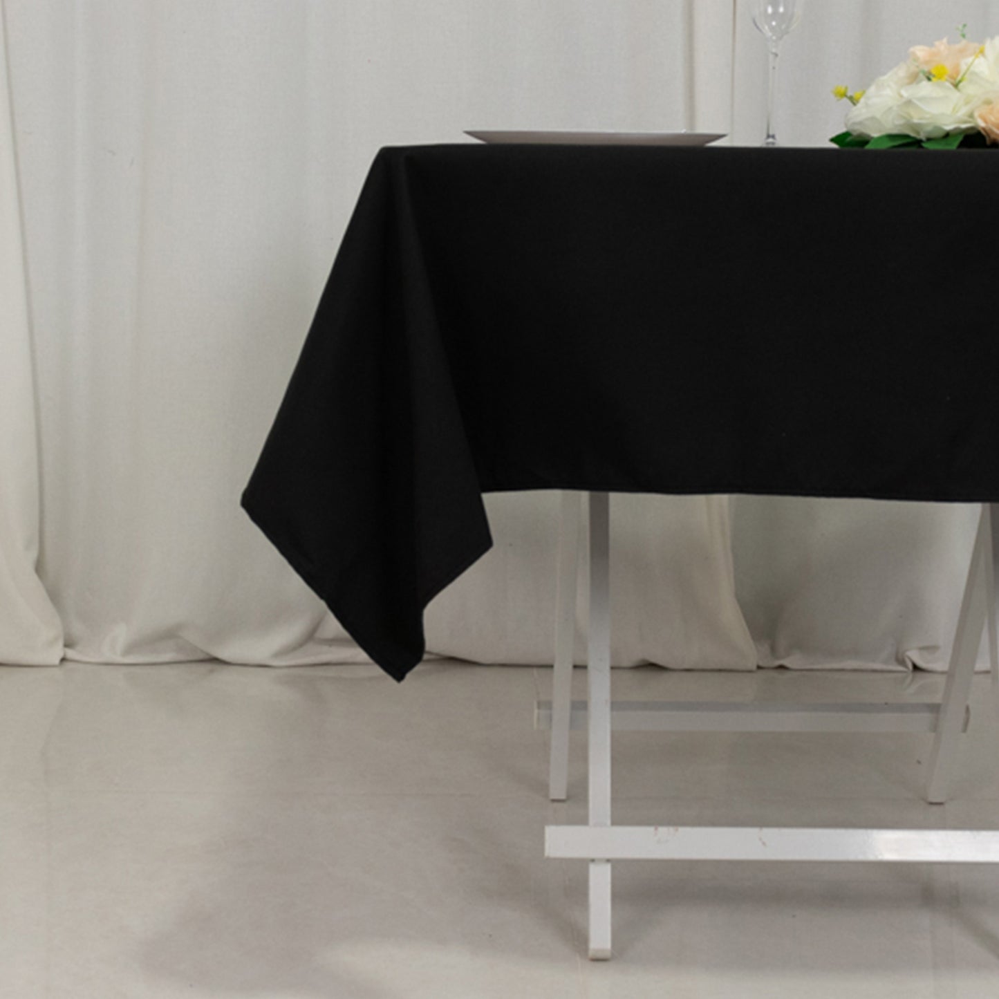 54"x54" Black Cotton Blend Square Tablecloth