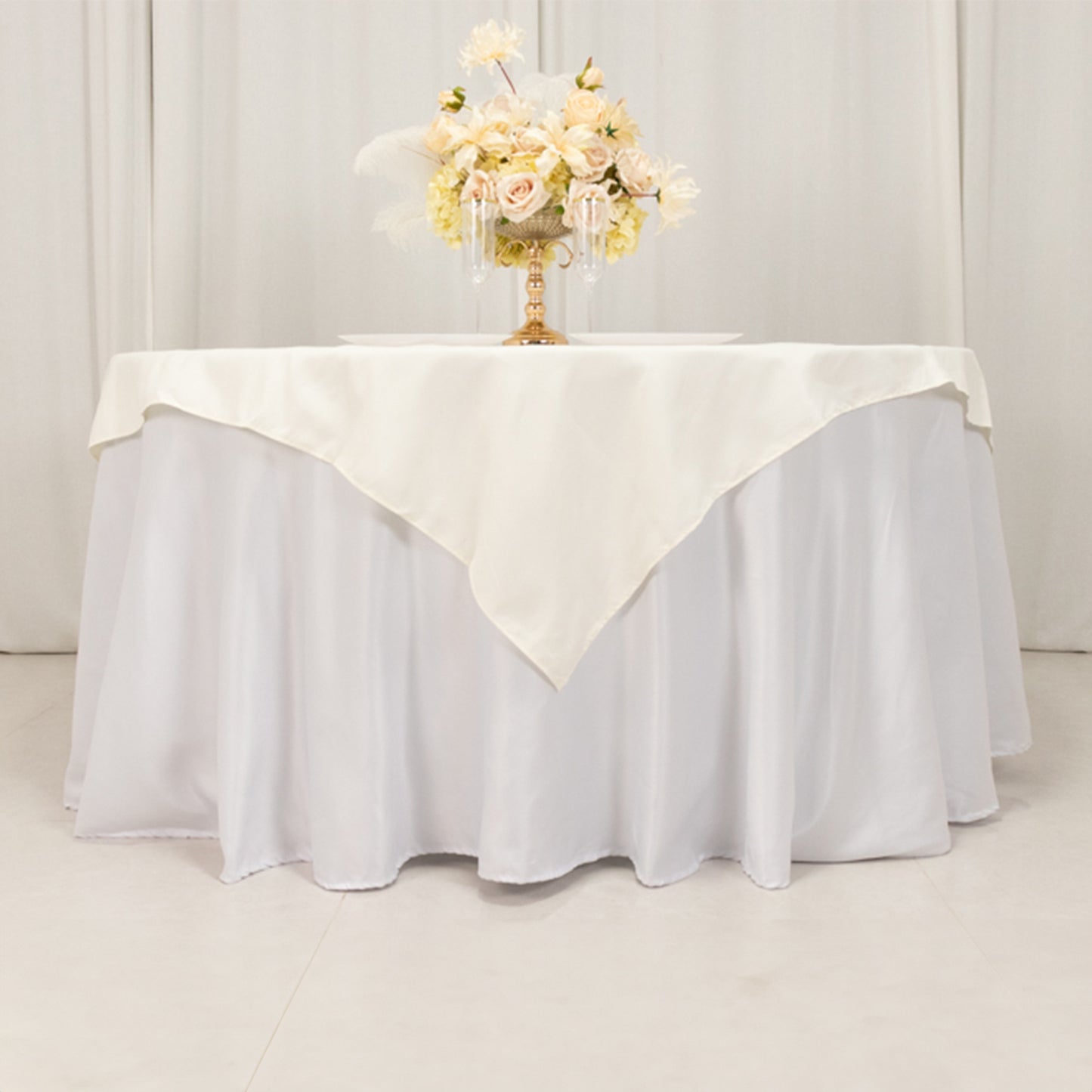 54"x54" Ivory Cotton Blend Square Table Overlay