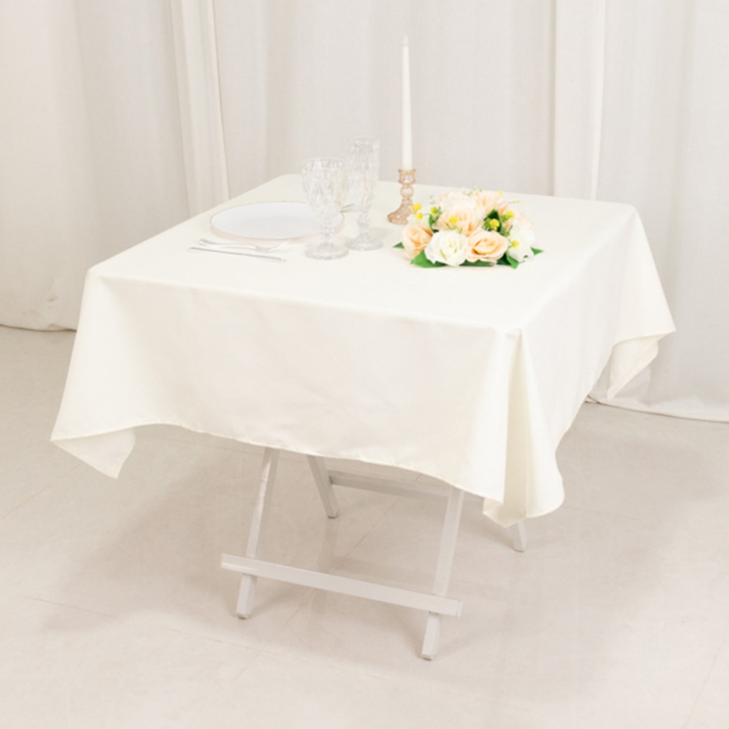 54"x54" Ivory Cotton Blend Square Table Overlay