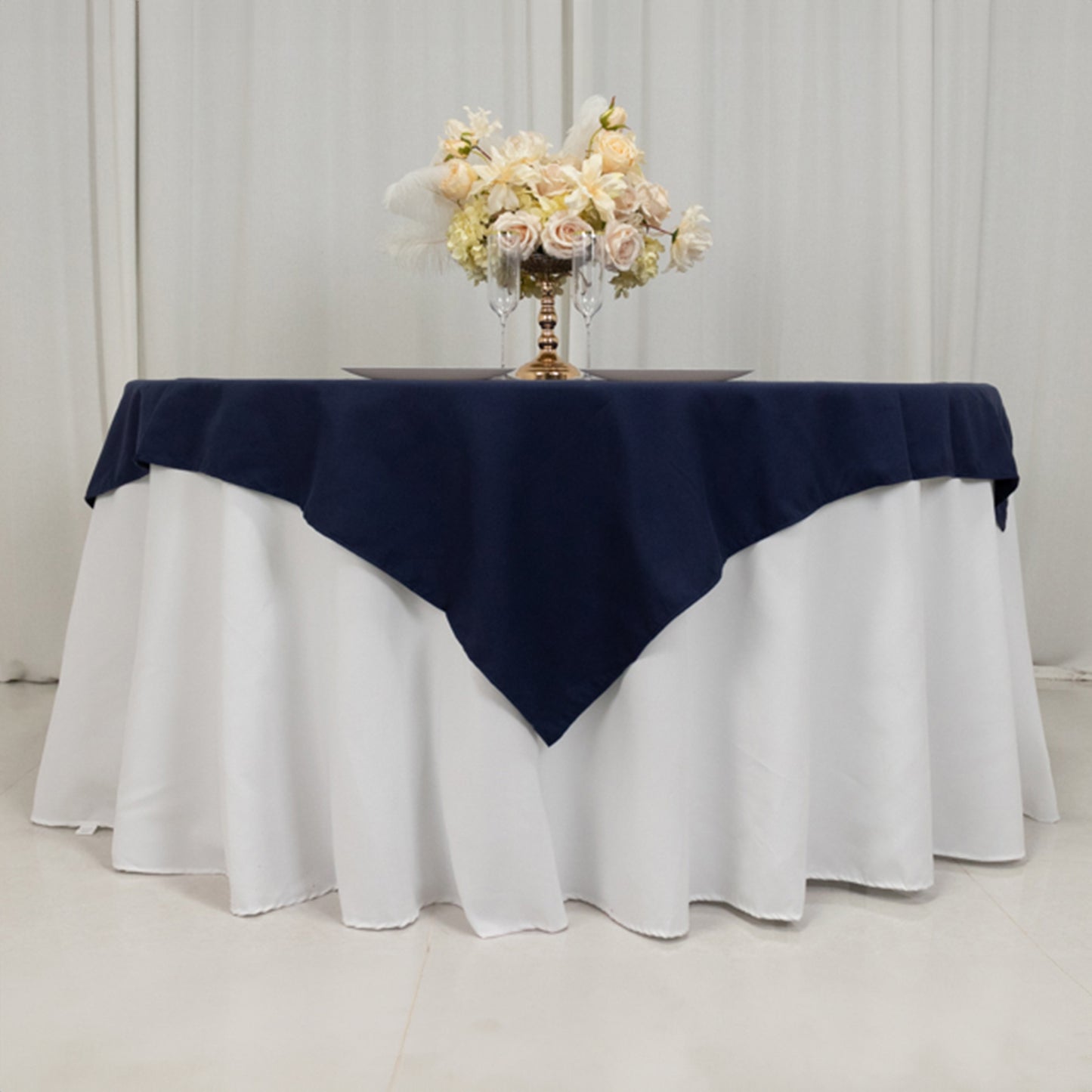 54"x54" Navy Blue Cotton Blend Square Table Overlay