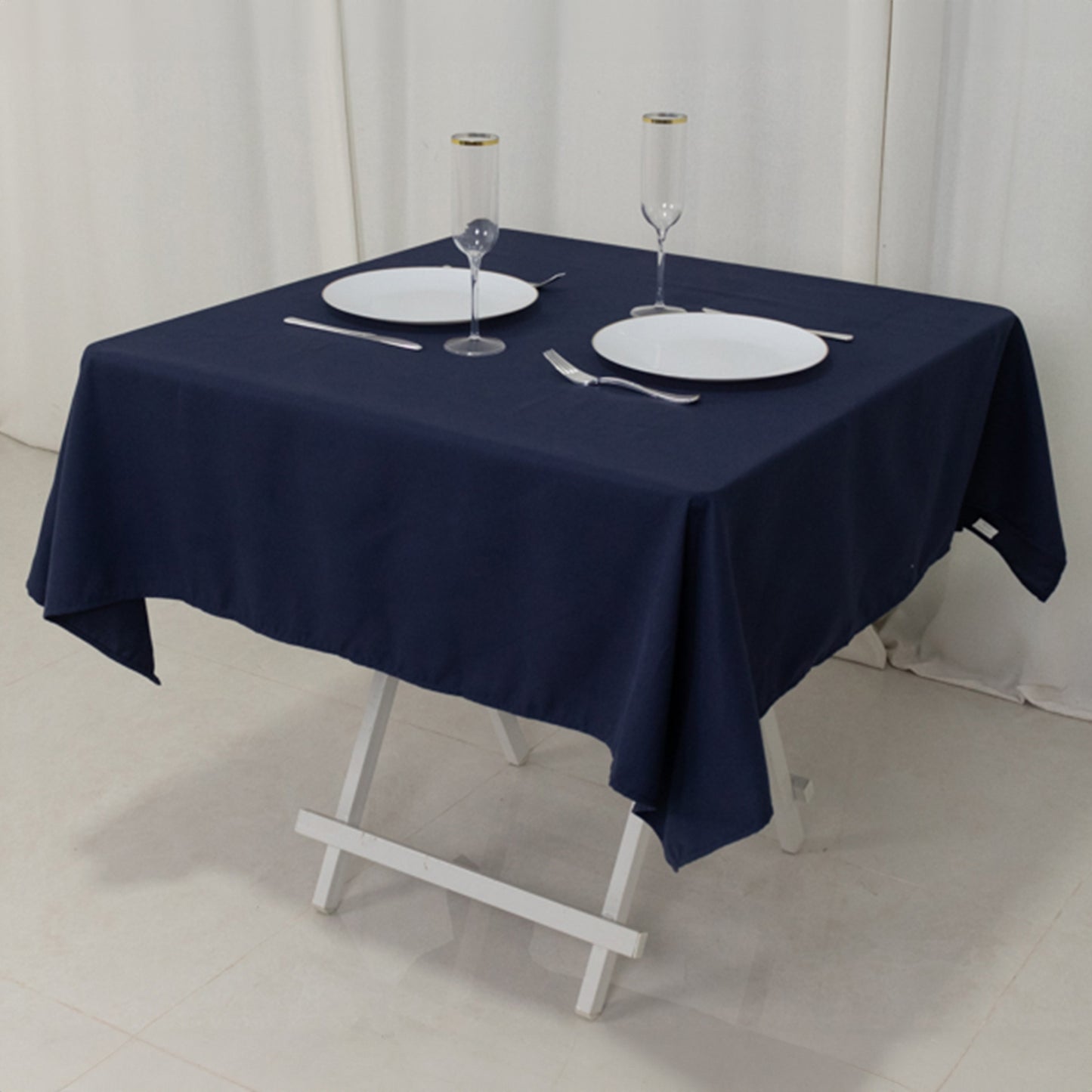 54"x54" Navy Blue Cotton Blend Square Tablecloth