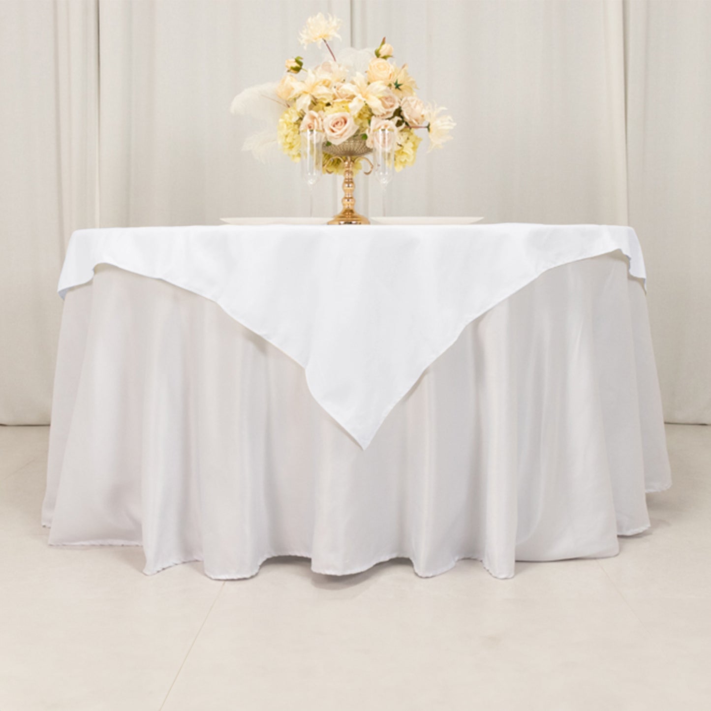 54"x54" White Cotton Blend Square Table Overlay