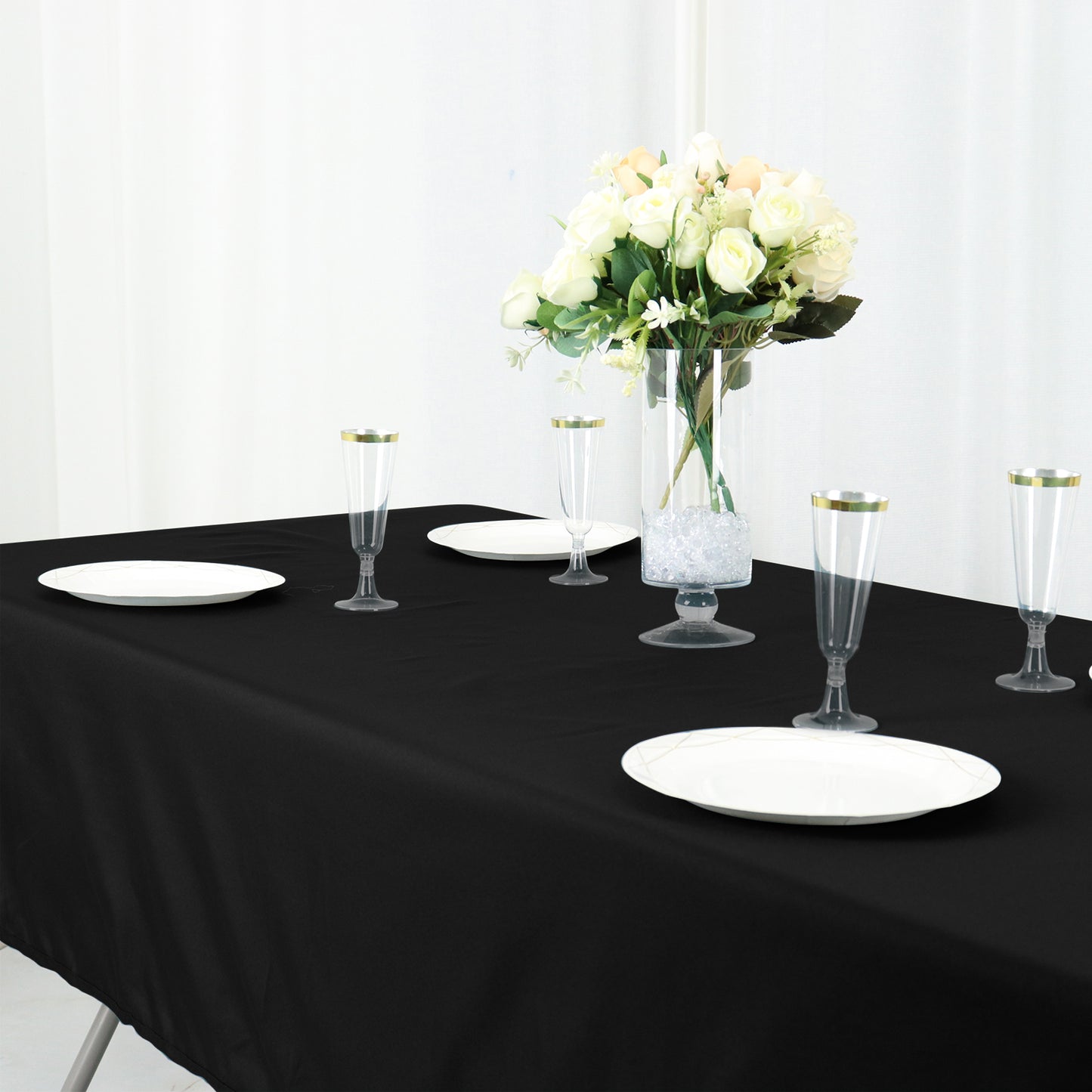 60"x102" Black Cotton Blend Rectangular Tablecloth