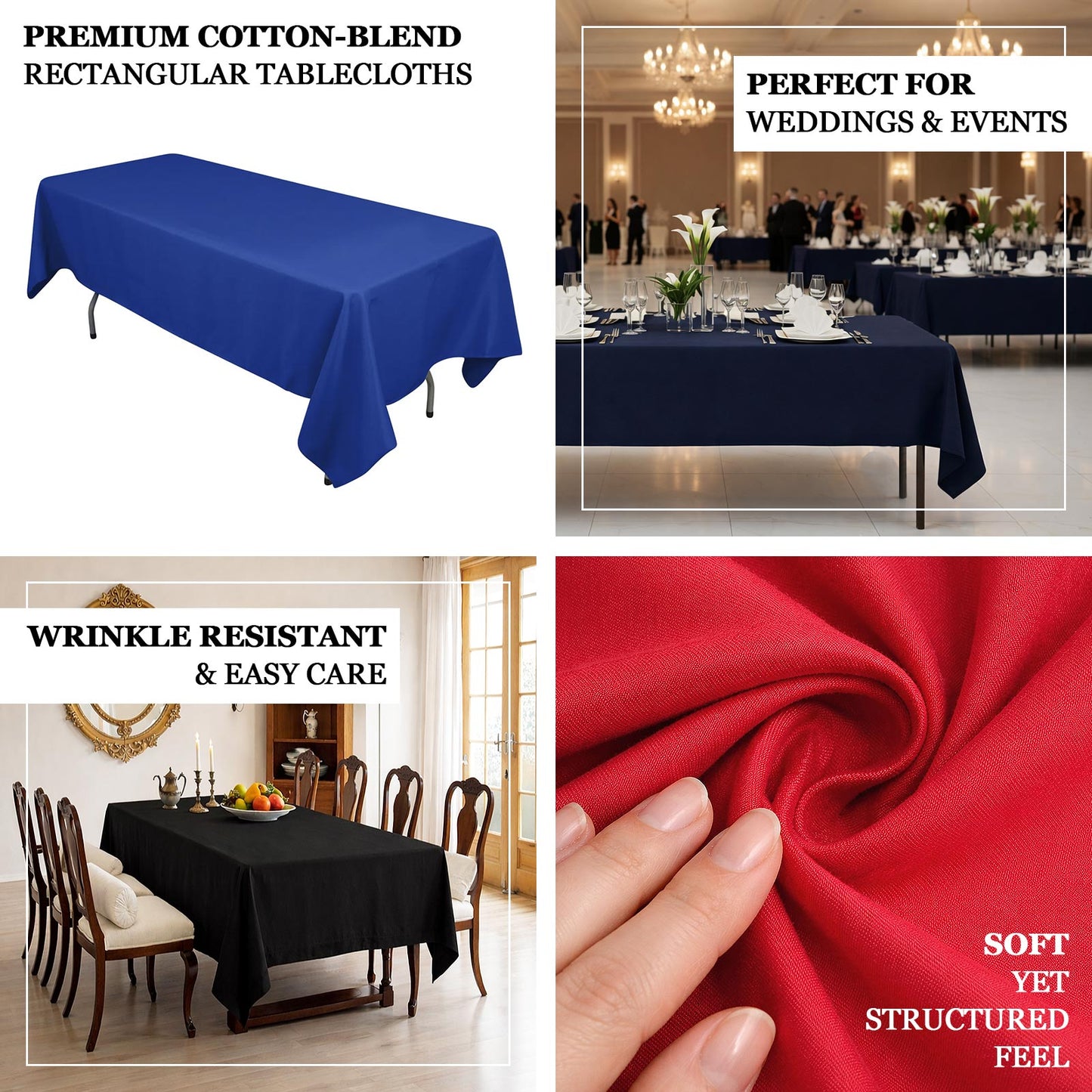 Black cotton blend rectangular tablecloth, 60"x102".