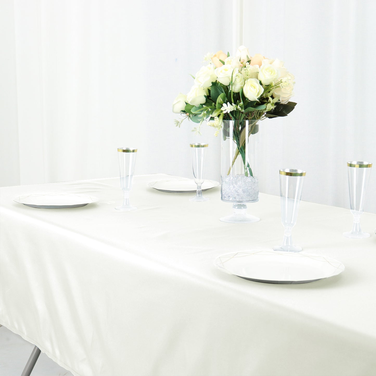 60"x102" Ivory Cotton Blend Rectangular Tablecloth