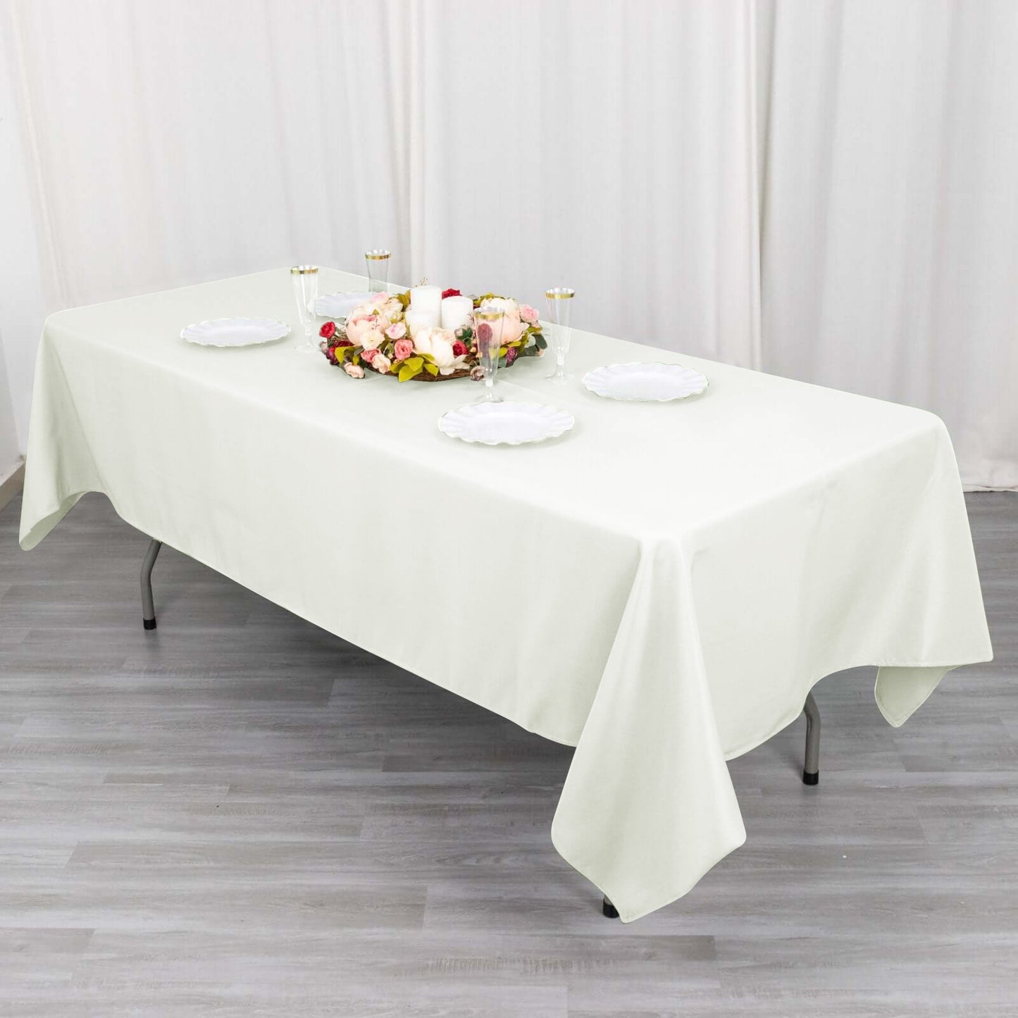 60"x102" Ivory Cotton Blend Rectangular Tablecloth