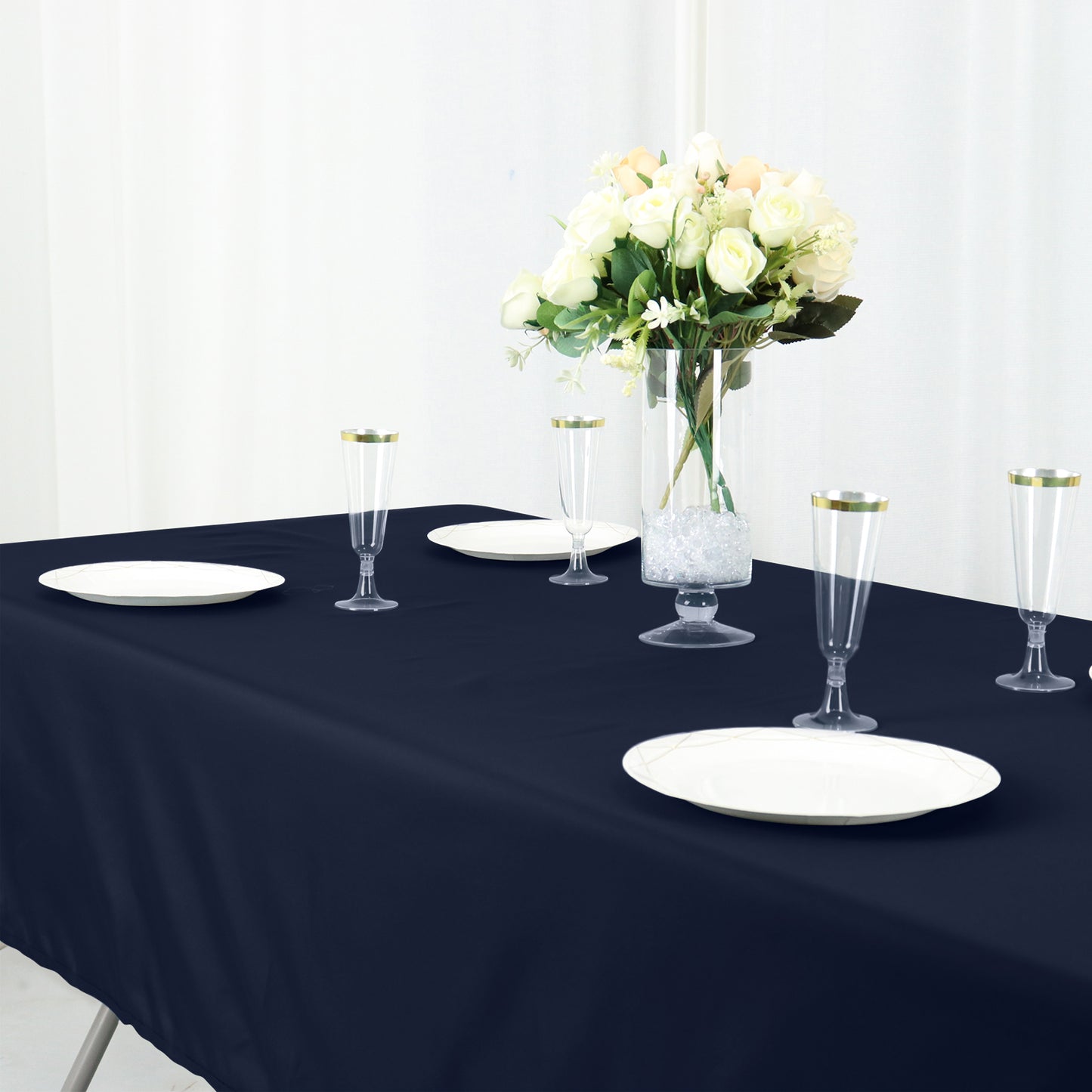 60"x102" Navy Blue Cotton Blend Rectangular Tablecloth