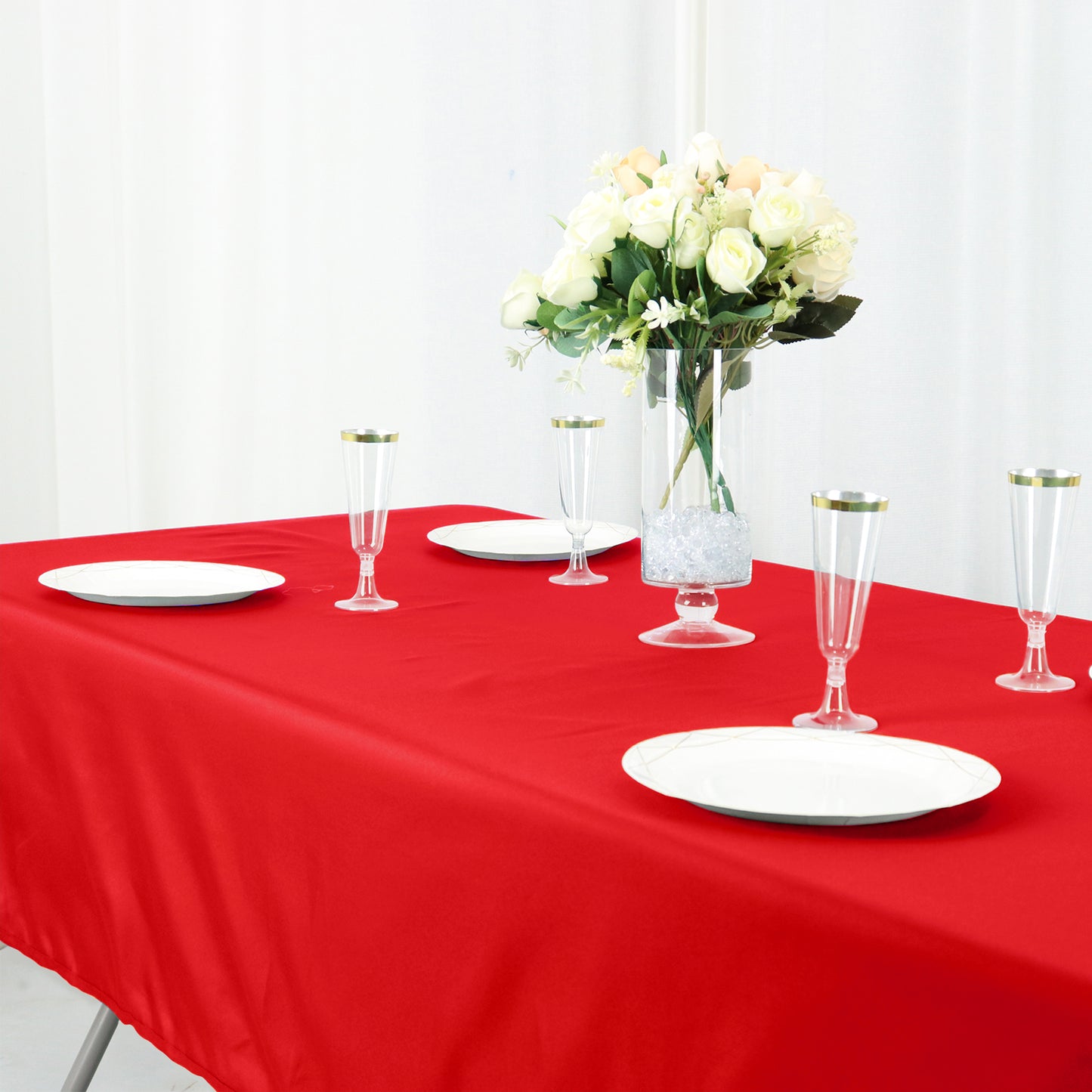 60"x102" Red Cotton Blend Rectangular Tablecloth