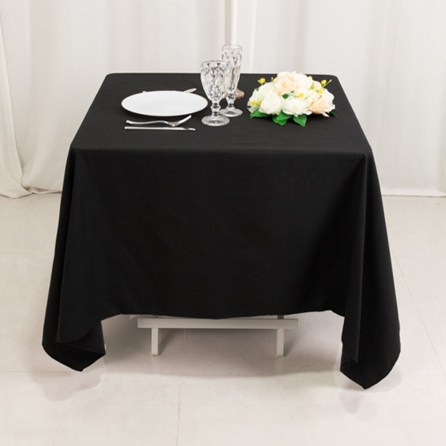 70"x70" Black Cotton Blend Square Tablecloth
