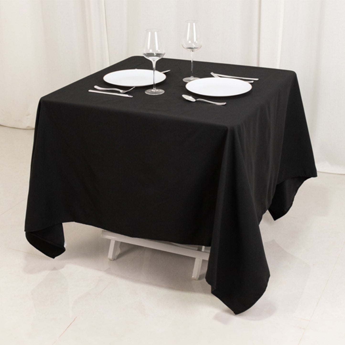 70"x70" Black Cotton Blend Square Tablecloth