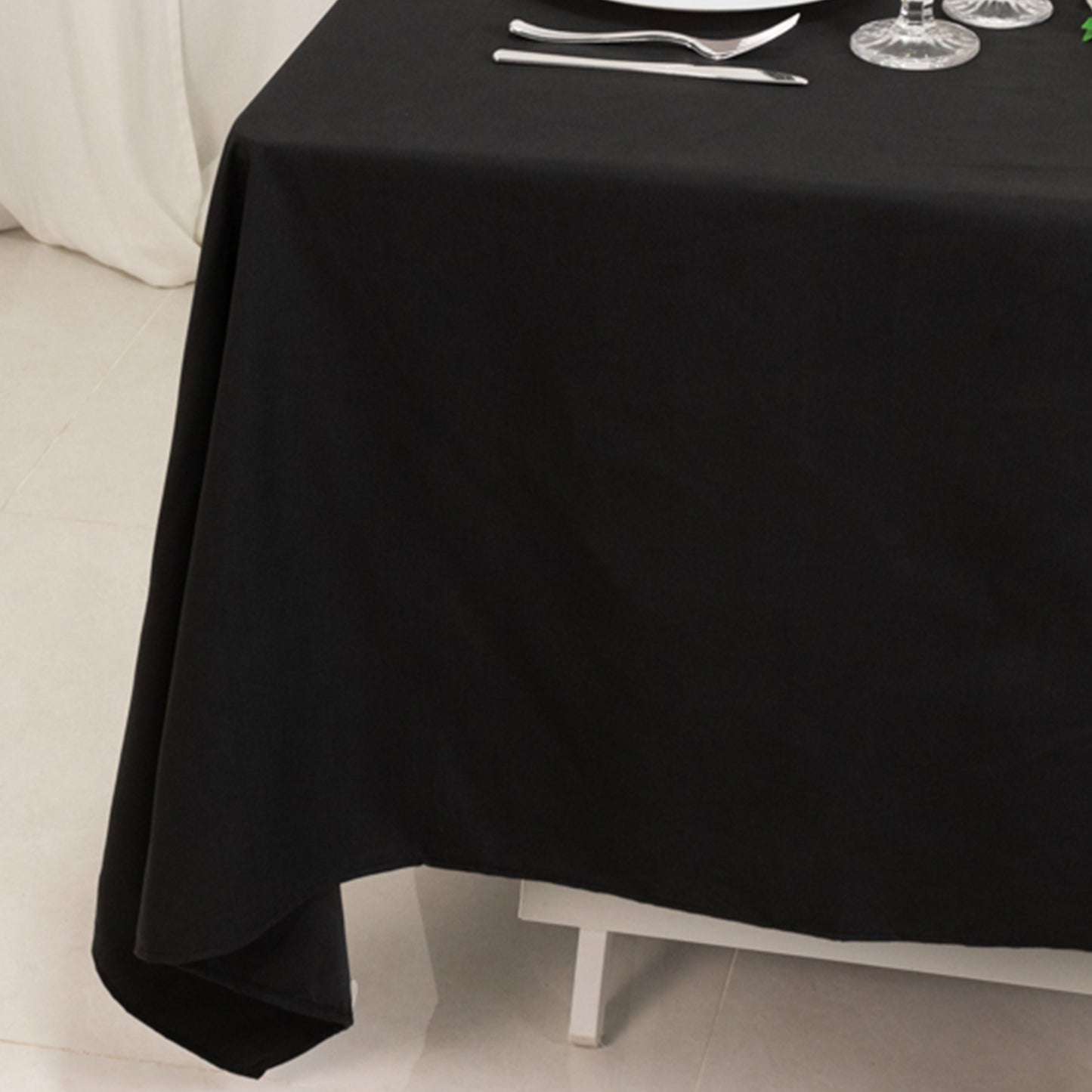 70"x70" Black Cotton Blend Square Tablecloth