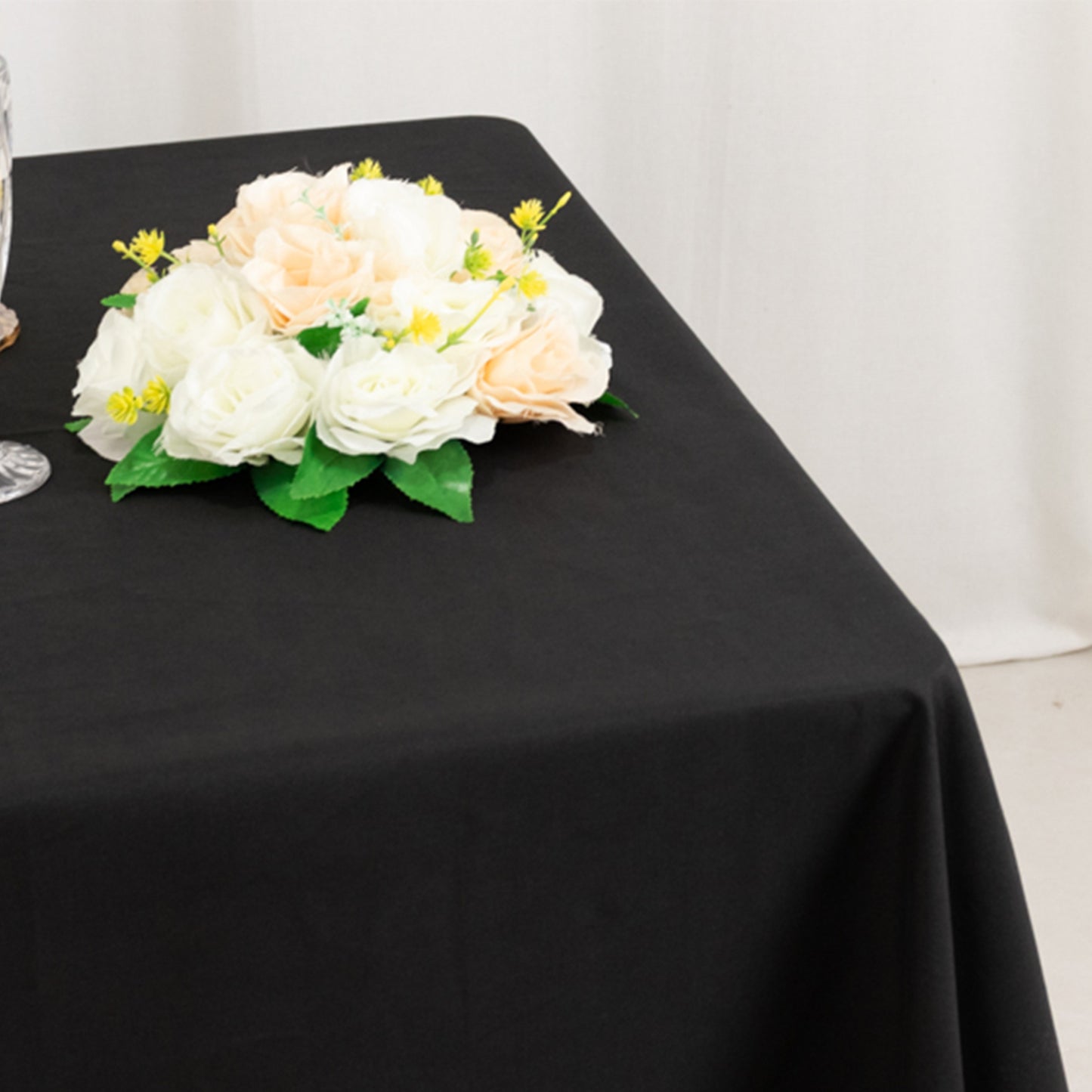 70"x70" Black Cotton Blend Square Tablecloth