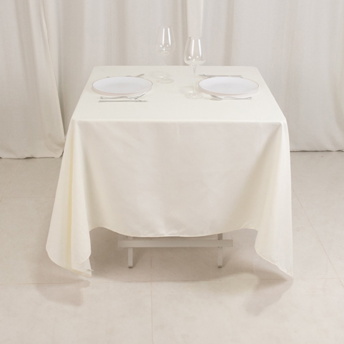 70"x70" Ivory Cotton Blend Square Tablecloth