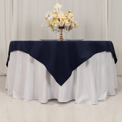 Seamless Navy Blue Cotton Blend Square Table Overlay