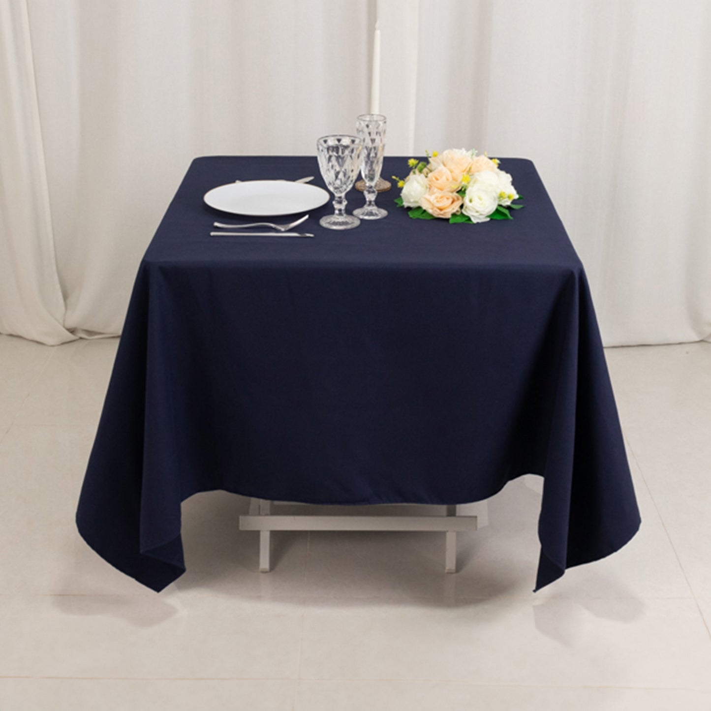 70"x70" Navy Blue Cotton Blend Square Tablecloth
