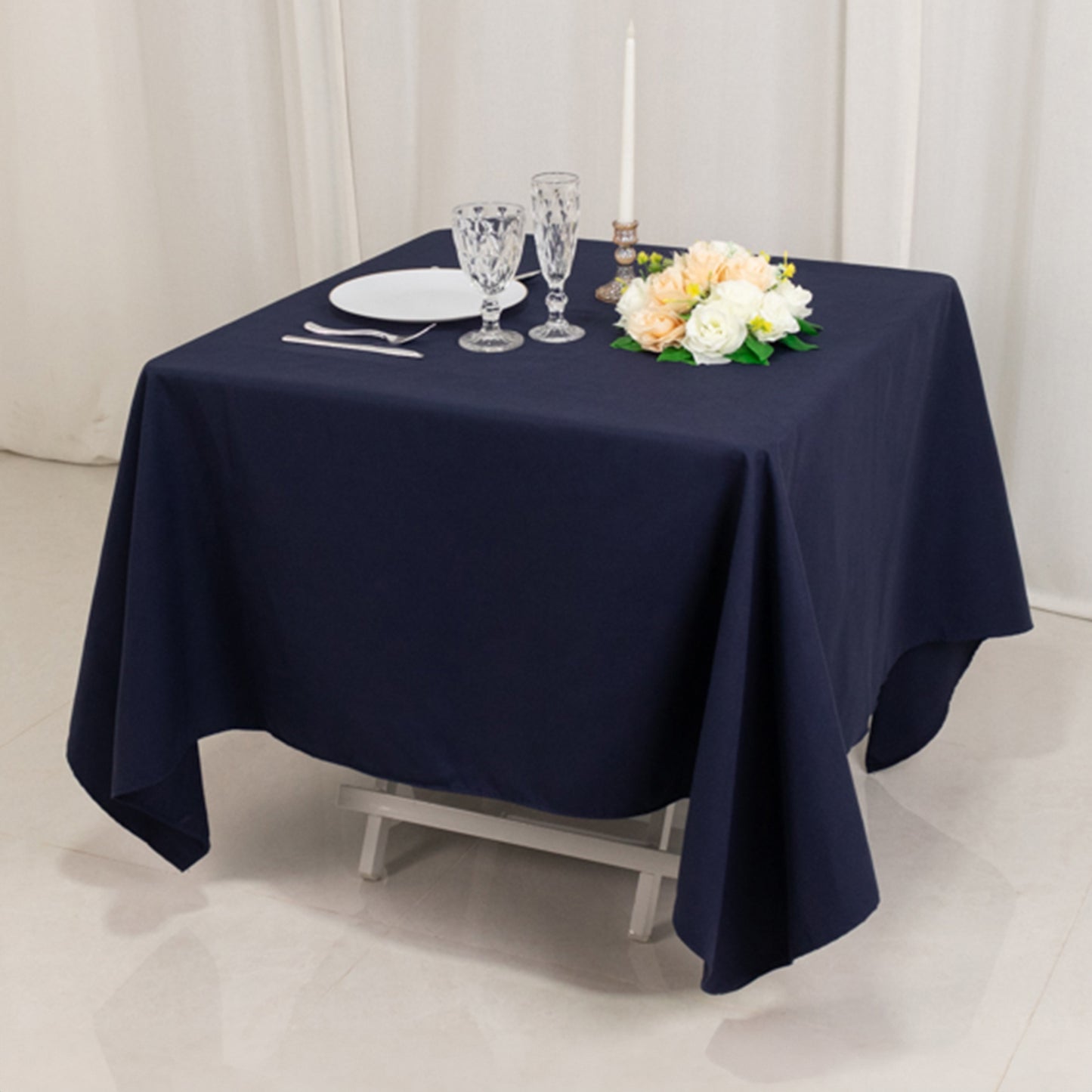 70"x70" Navy Blue Cotton Blend Square Tablecloth