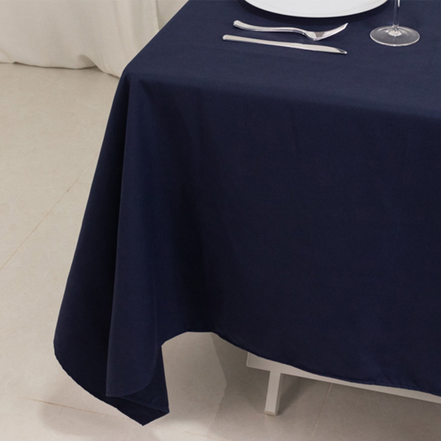 70"x70" Navy Blue Cotton Blend Square Tablecloth