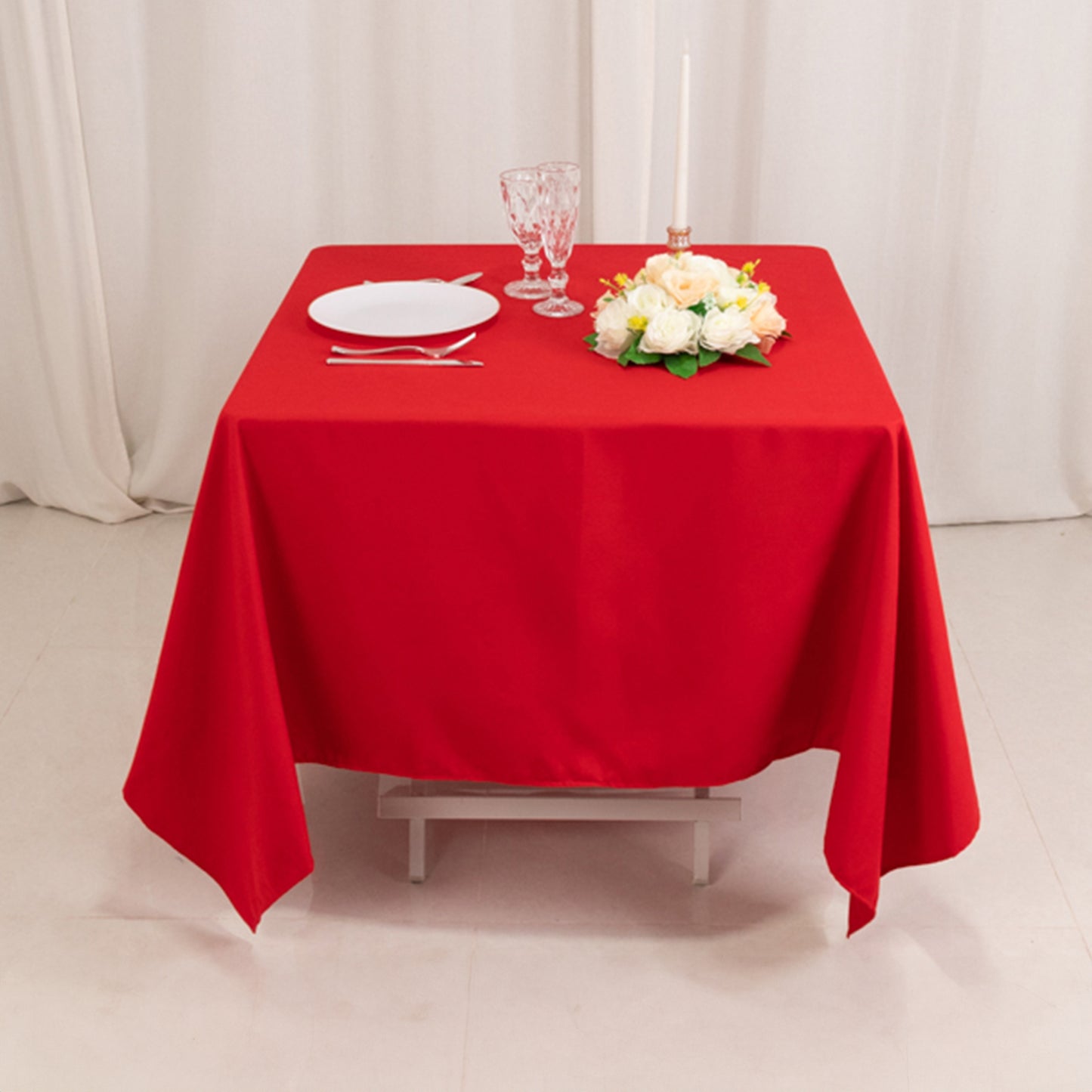 70"x70" Red Cotton Blend Square Tablecloth