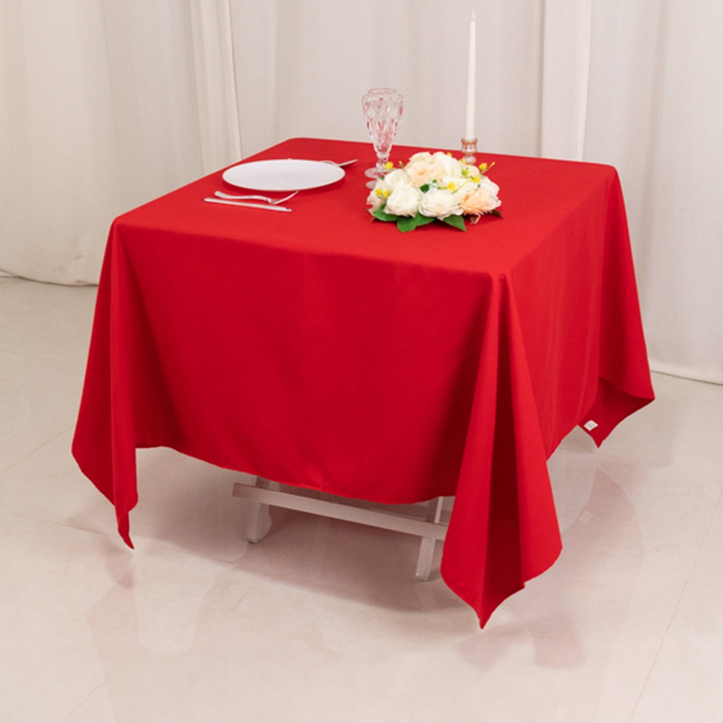 70"x70" Red Cotton Blend Square Tablecloth