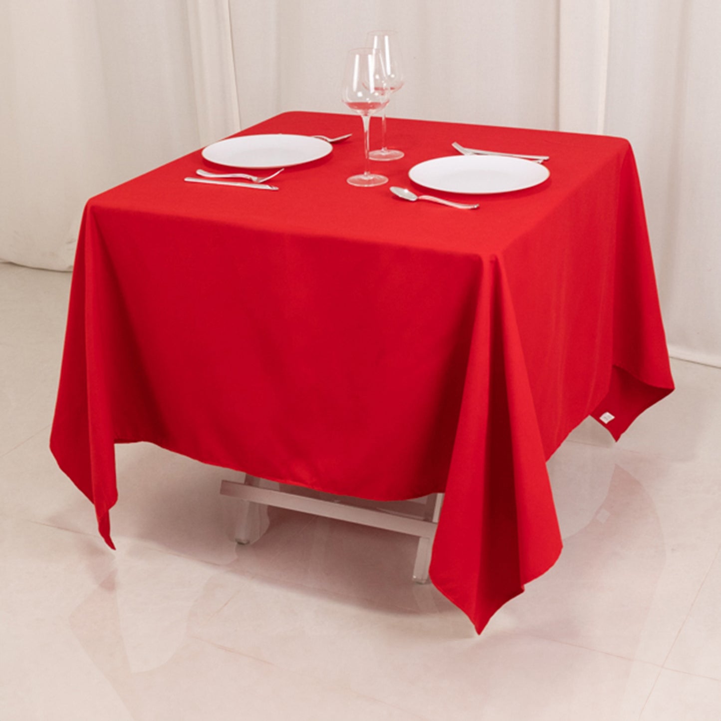 70"x70" Red Cotton Blend Square Tablecloth