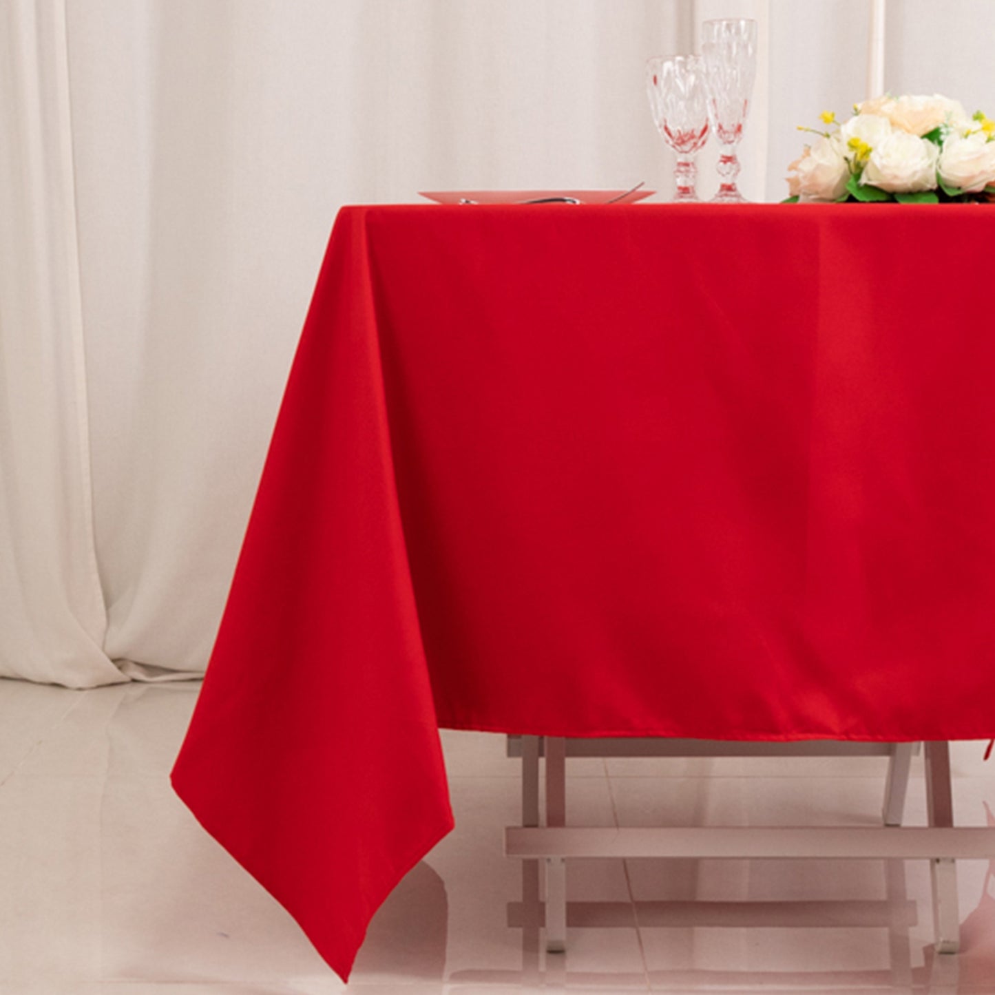 70"x70" Red Cotton Blend Square Tablecloth