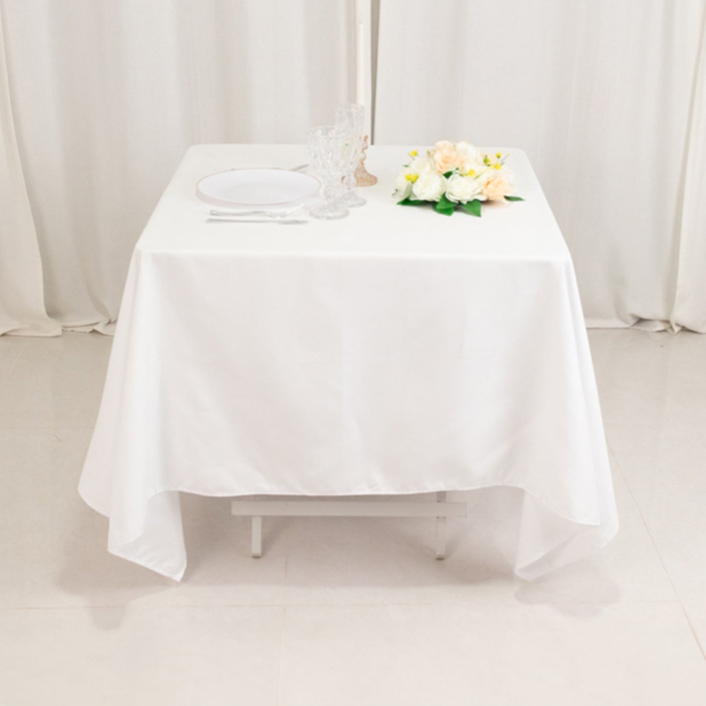 70"x70" White Cotton Blend Square Tablecloth