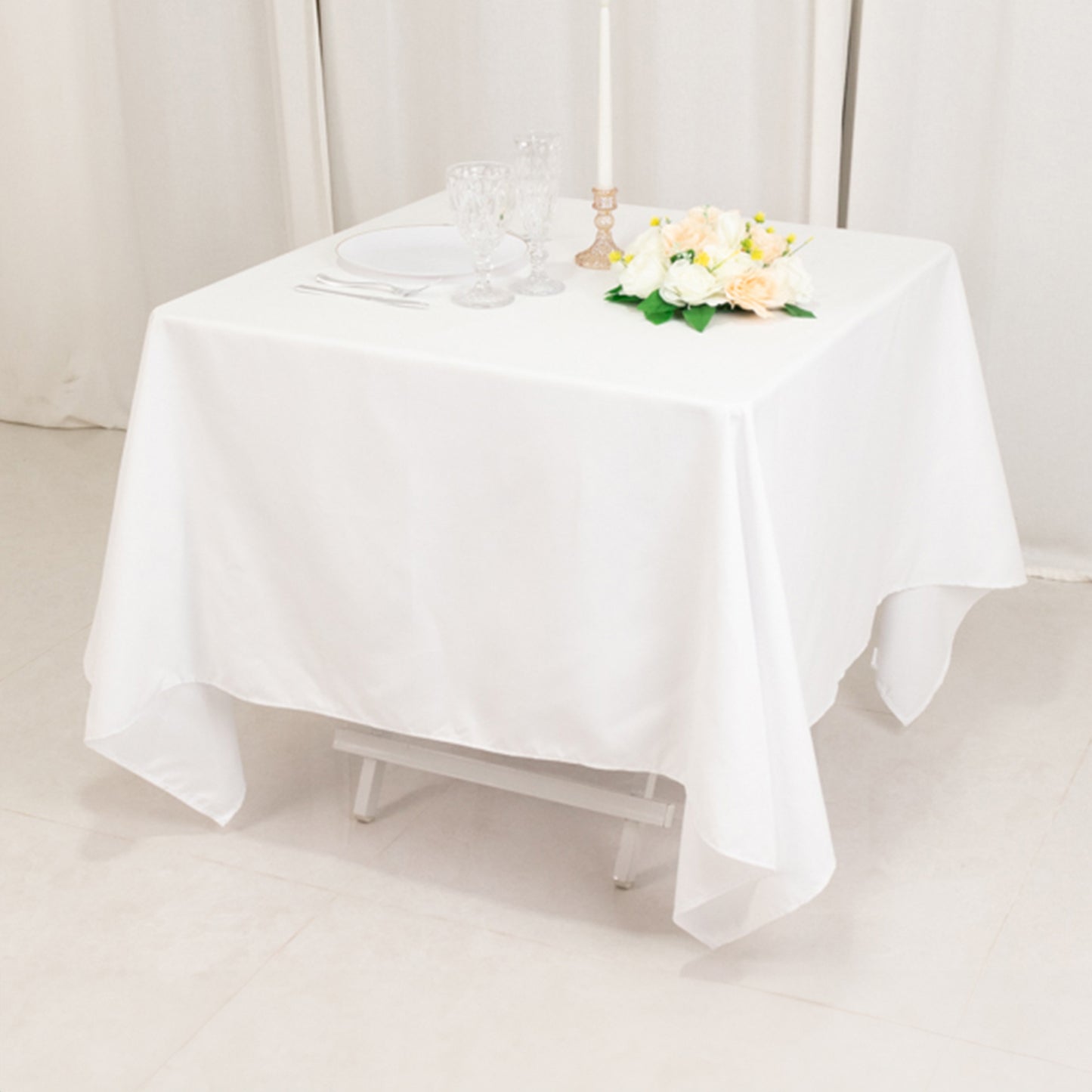 70"x70" White Cotton Blend Square Tablecloth