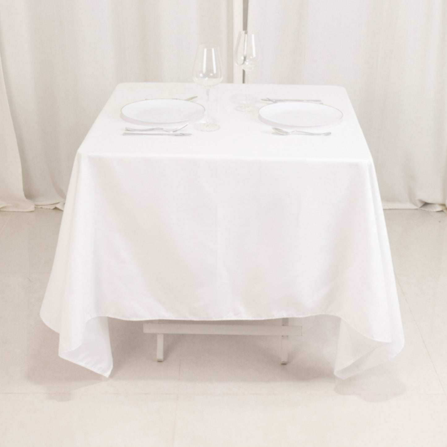 70"x70" White Cotton Blend Square Tablecloth