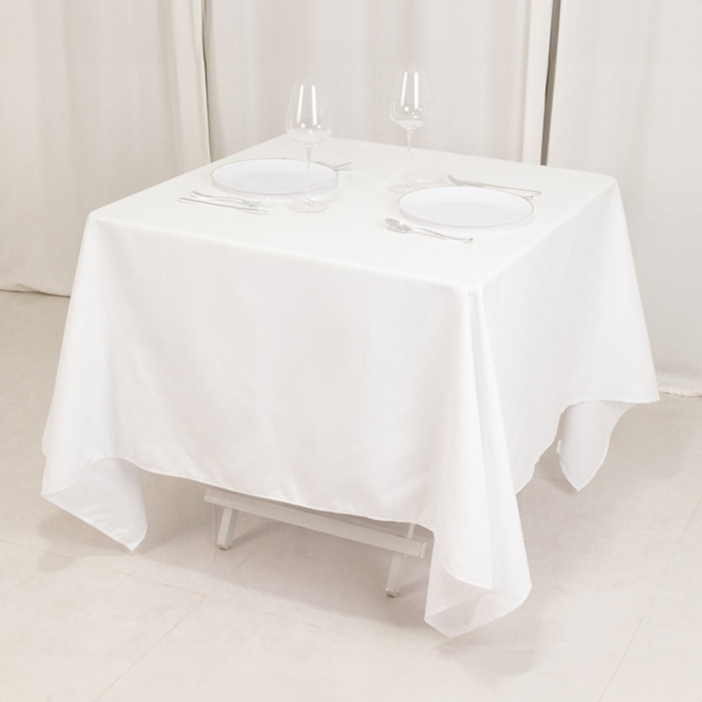 70"x70" White Cotton Blend Square Tablecloth