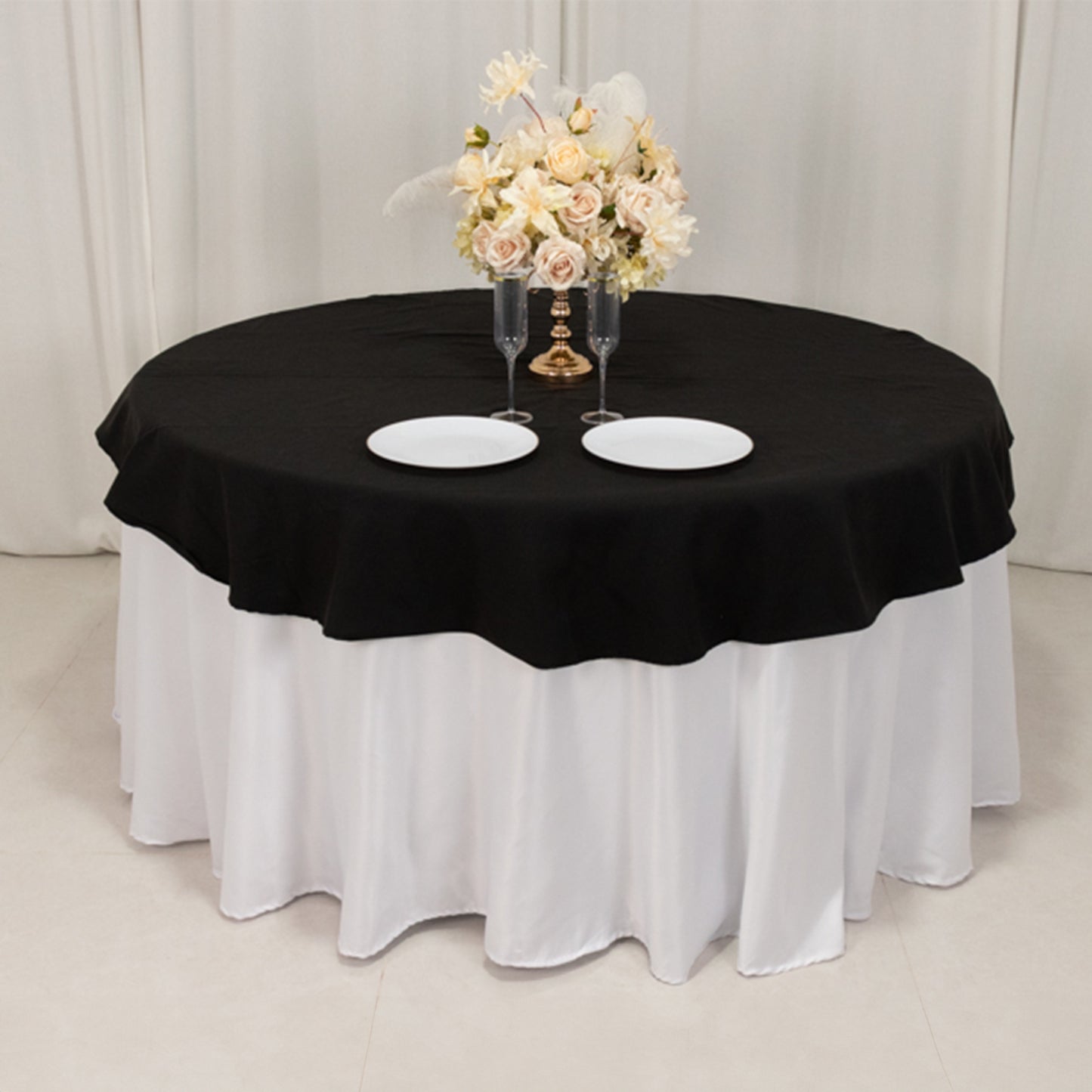 Black Cotton Blend Round Tablecloth - 70"
