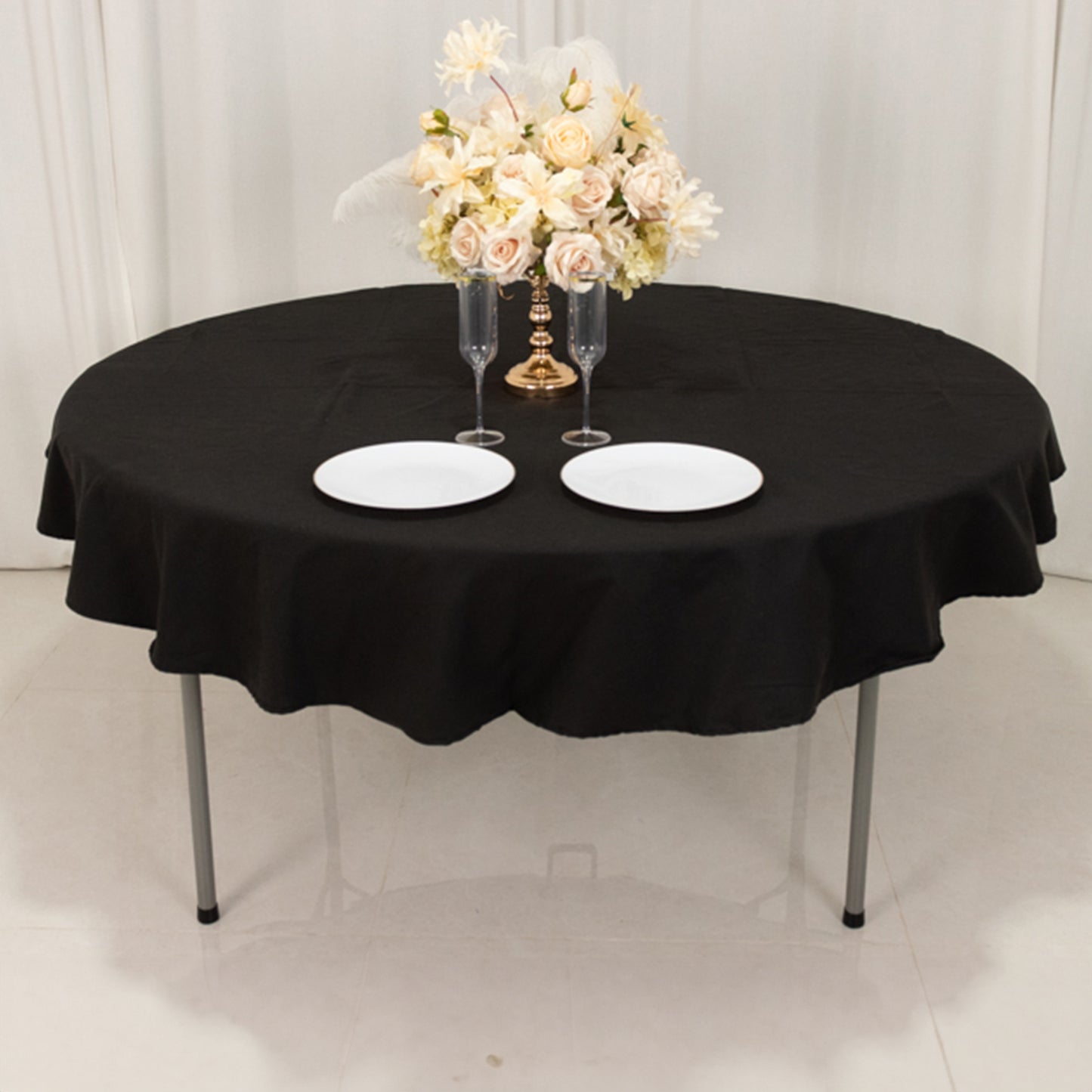 Black Cotton Blend Round Tablecloth - 70"