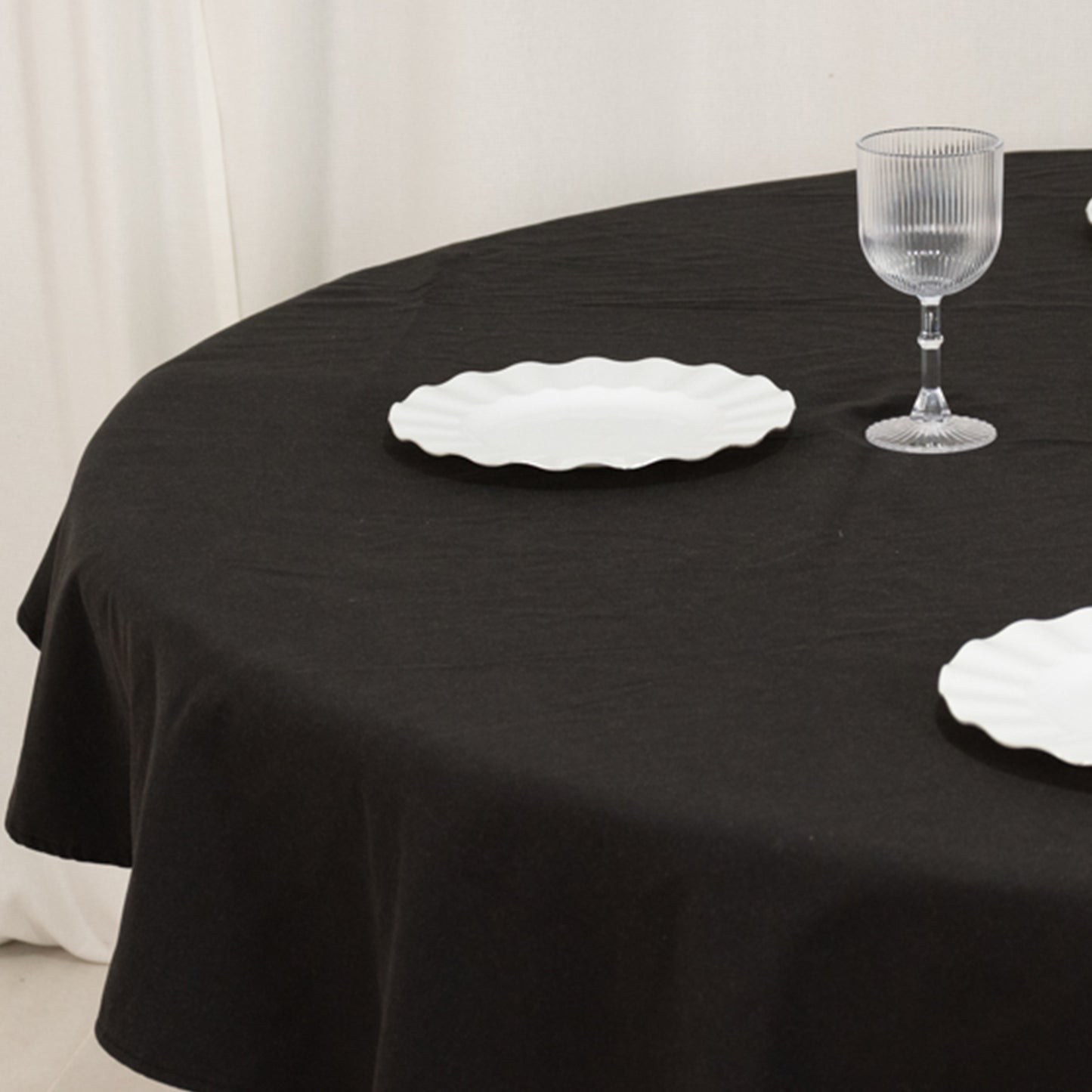 Black Cotton Blend Round Tablecloth - 70"