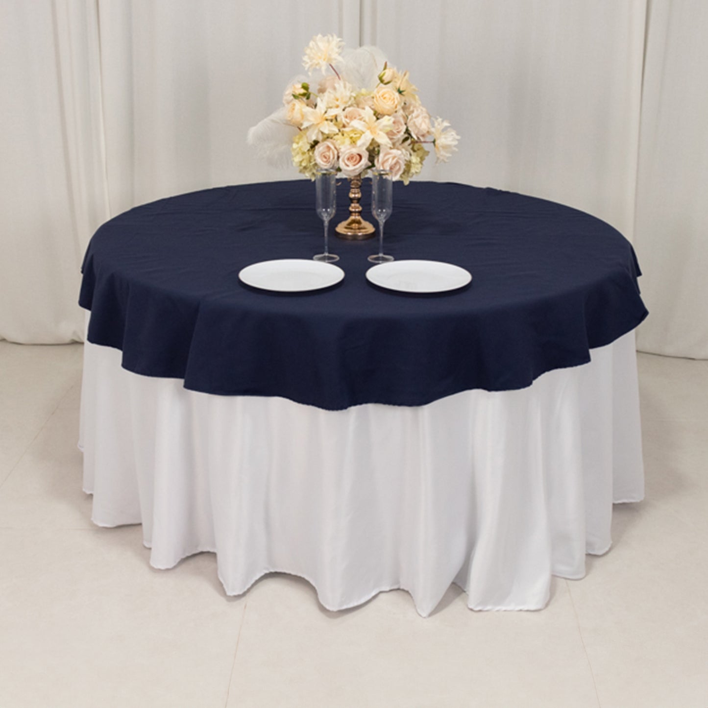 Navy Blue Cotton Blend Round Tablecloth - 70"