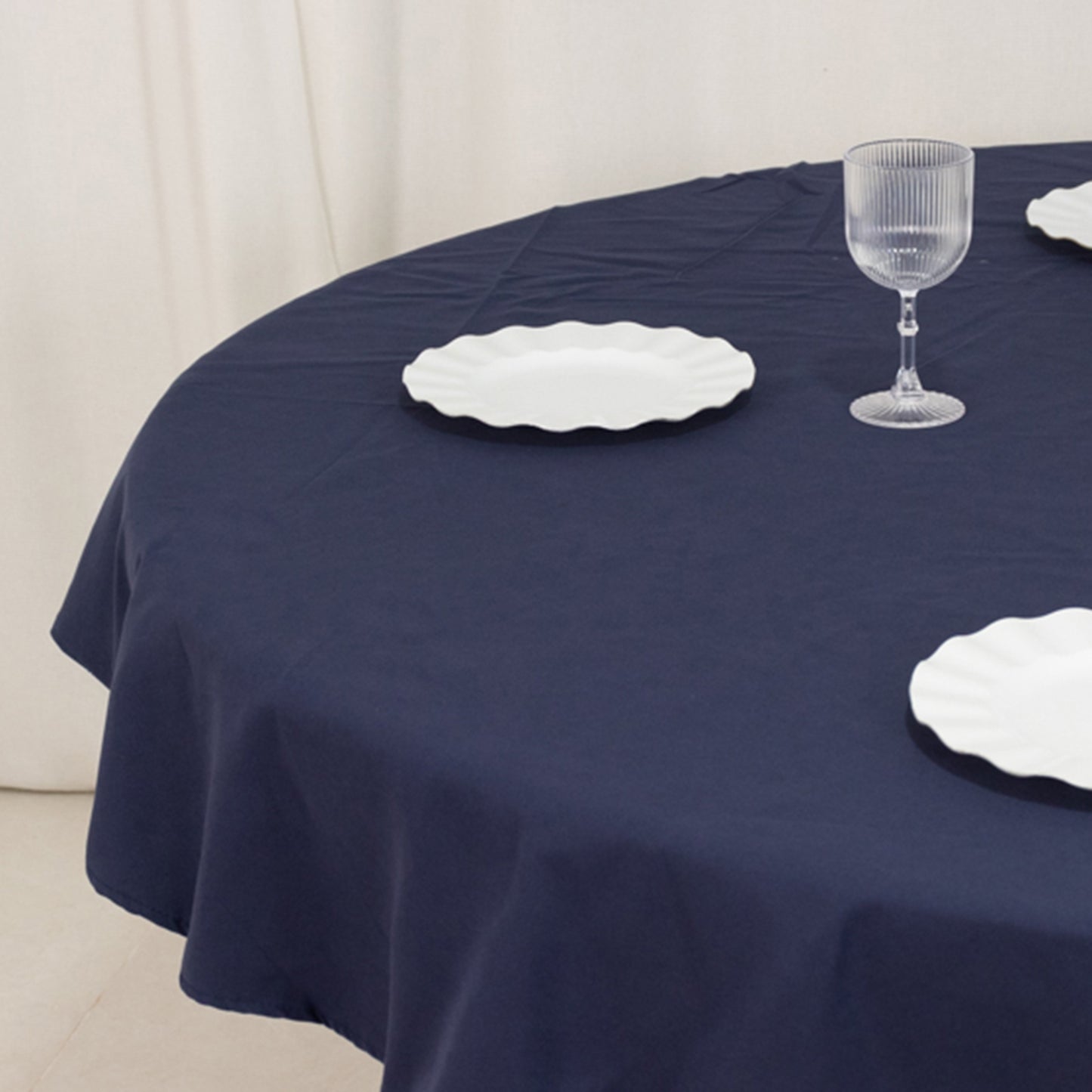 Navy Blue Cotton Blend Round Tablecloth - 70"