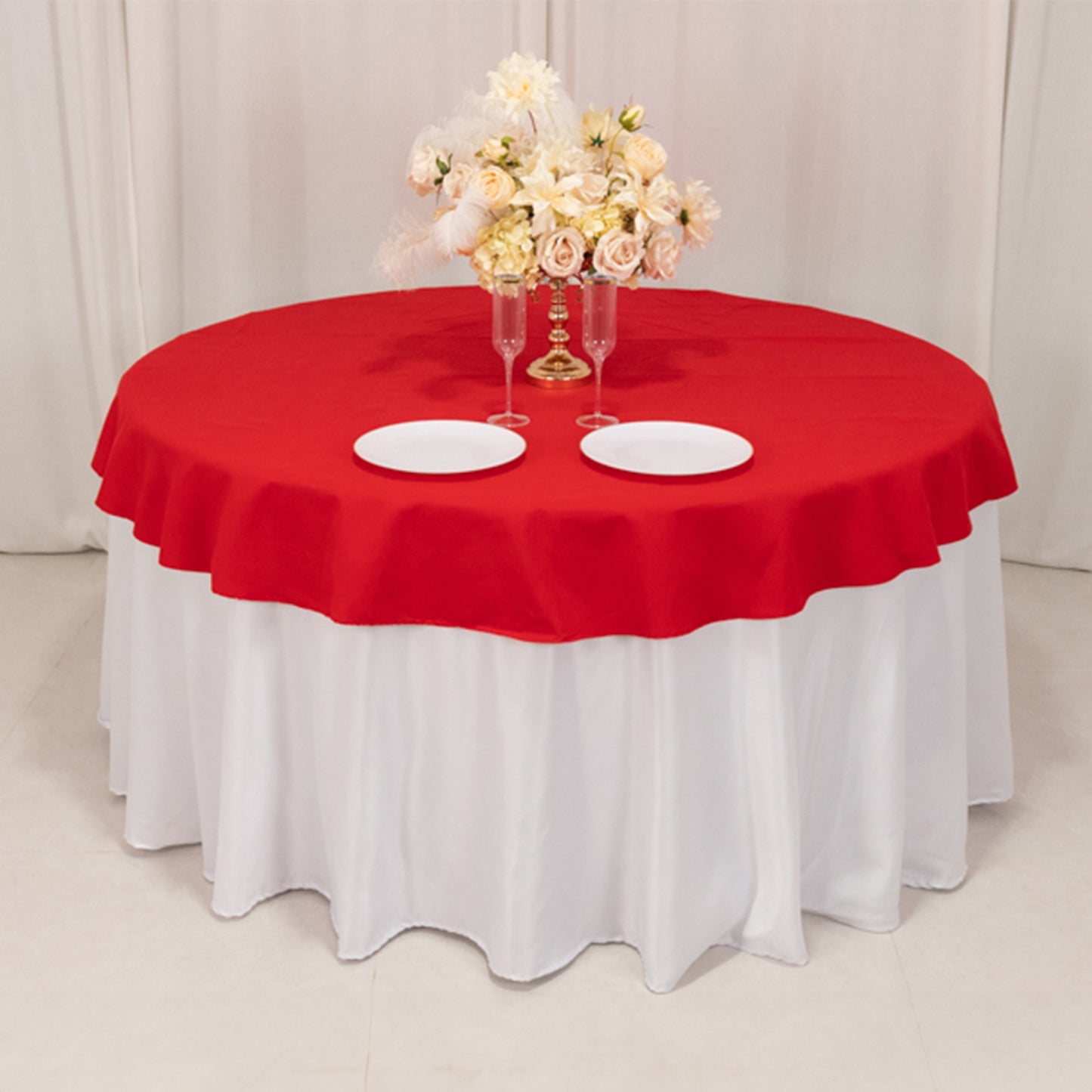 70" Red Cotton Blend Round Tablecloth