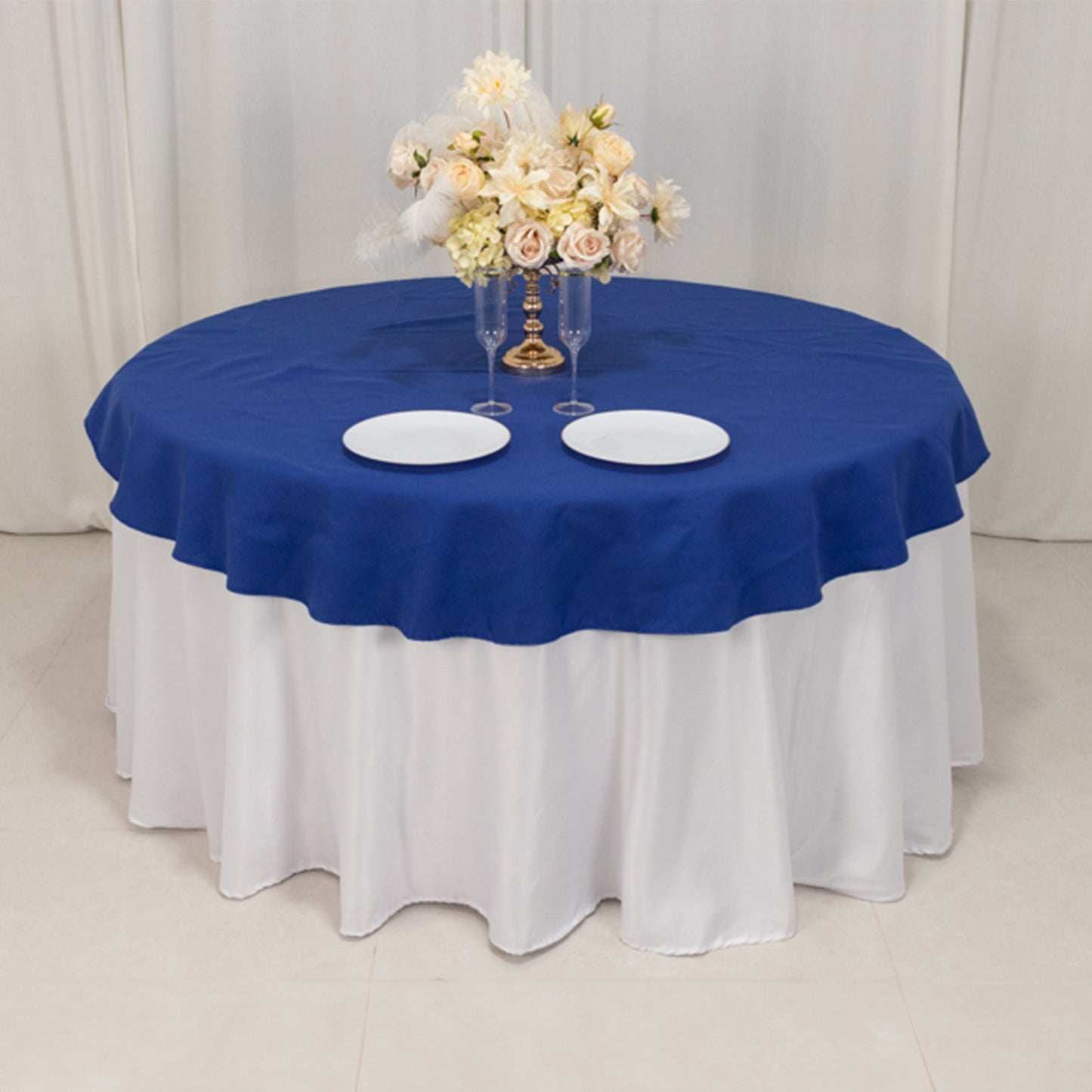 Royal Blue Cotton Blend Round Tablecloth - 70"