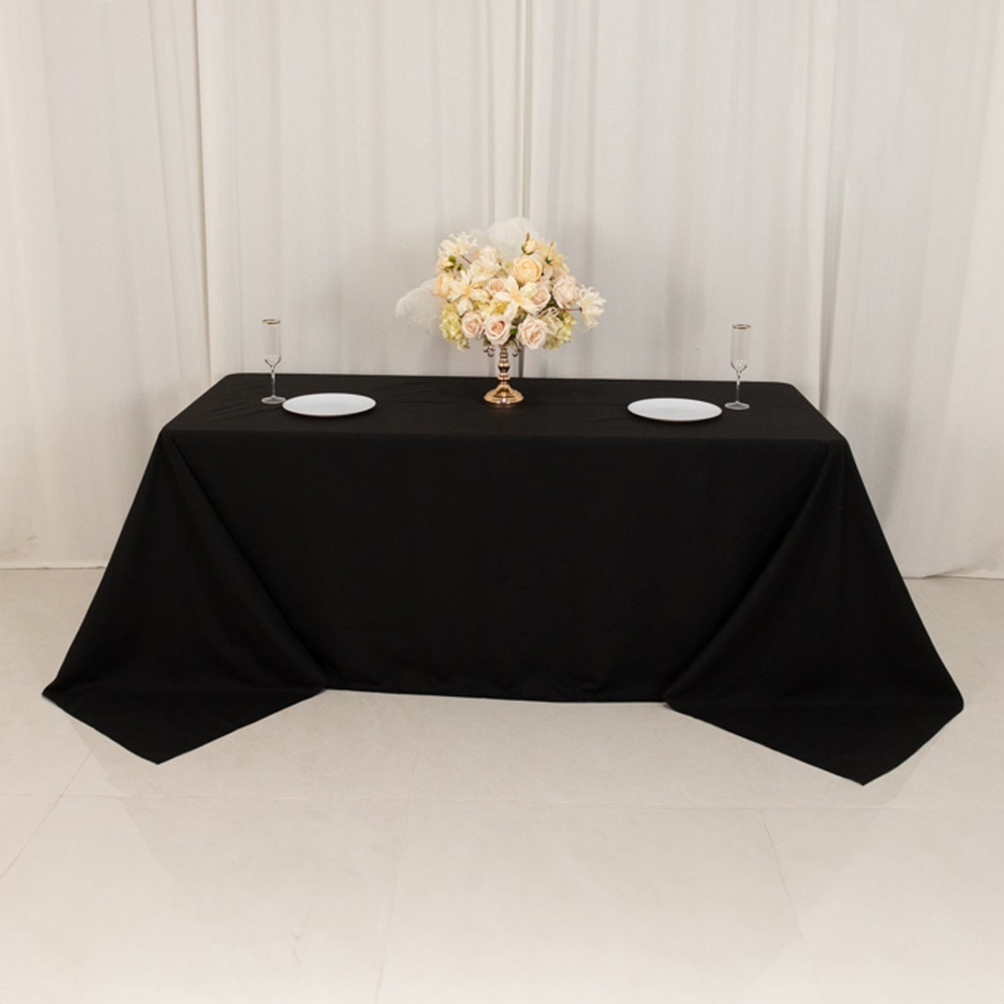 Black Cotton Blend Rectangular Tablecloth Seamless 90"x132" for 6 Foot Table With Floor-Length Drop