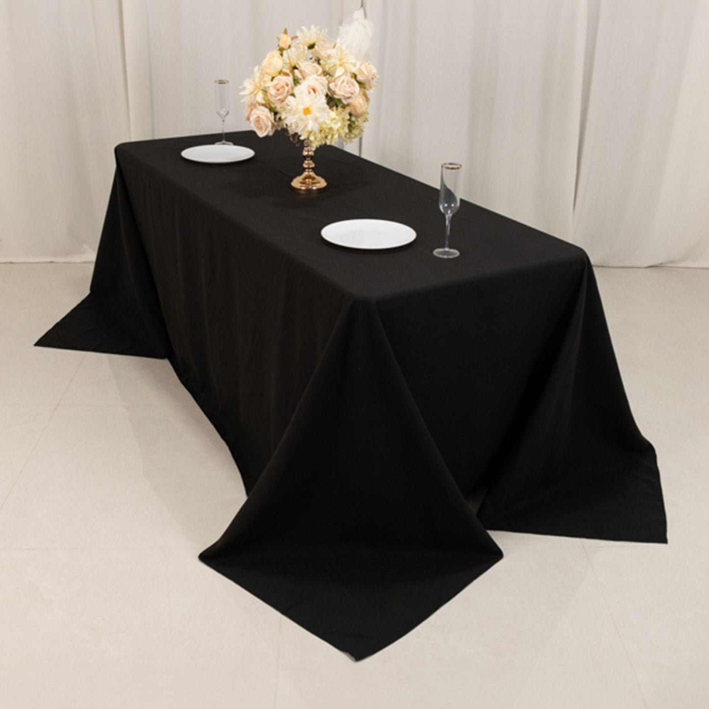 Black Cotton Blend Rectangular Tablecloth Seamless 90"x132" for 6 Foot Table With Floor-Length Drop